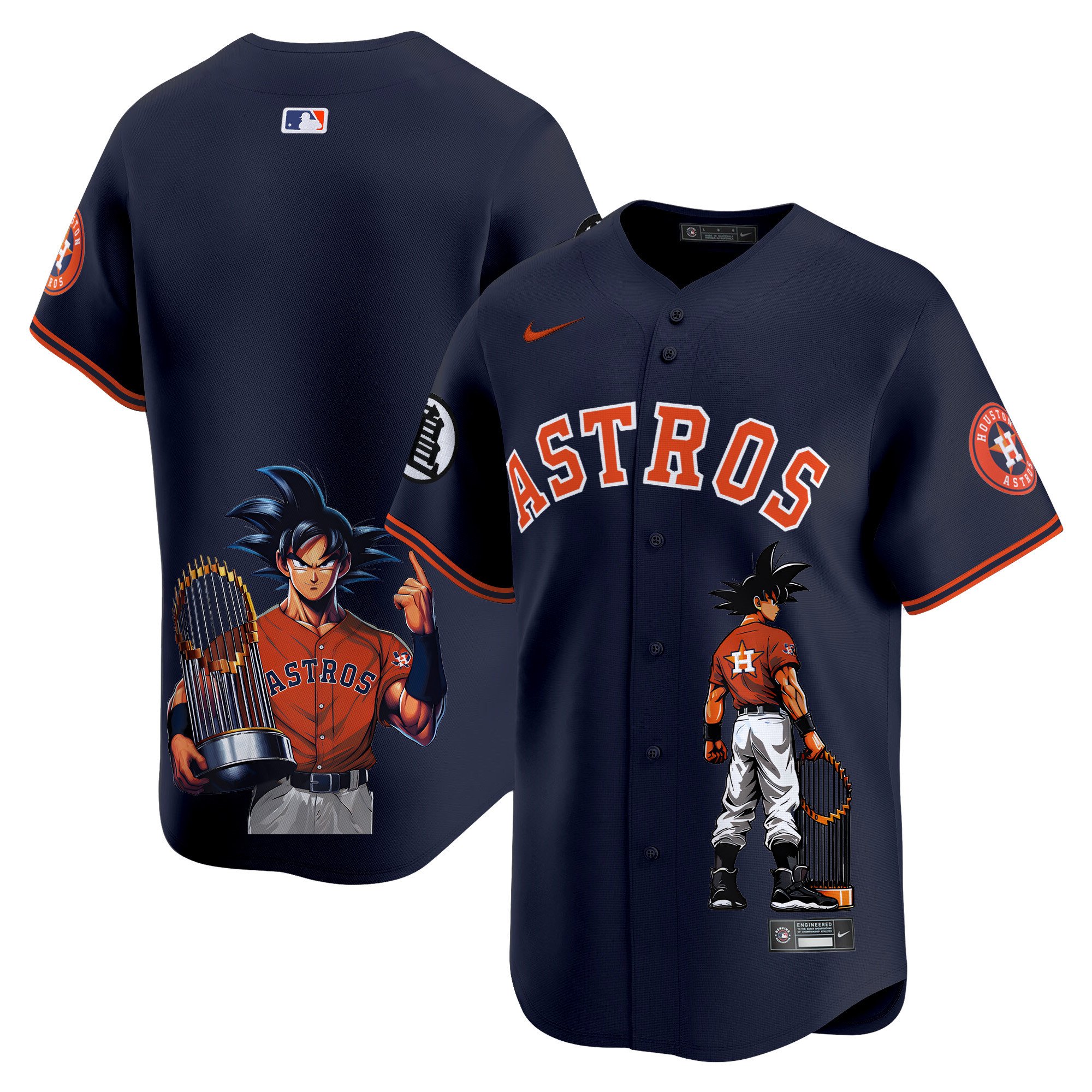 Men's Houston Astros Dragon Ball Son Goku Vapor Premier Limited Navy Jersey - Printed