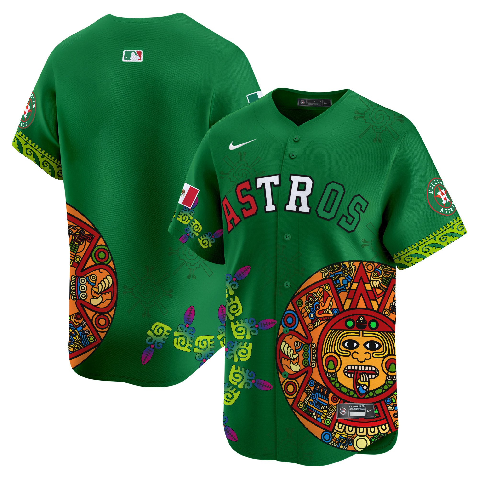 Men's Houston Astros Mexico Aztec Calendar Vapor Premier Limited Green Jersey - Printed