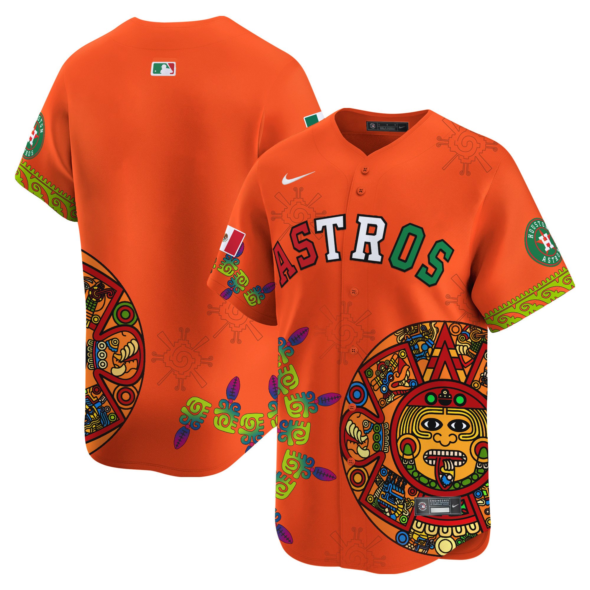 Men's Houston Astros Mexico Aztec Calendar Vapor Premier Limited Orange Jersey - Printed
