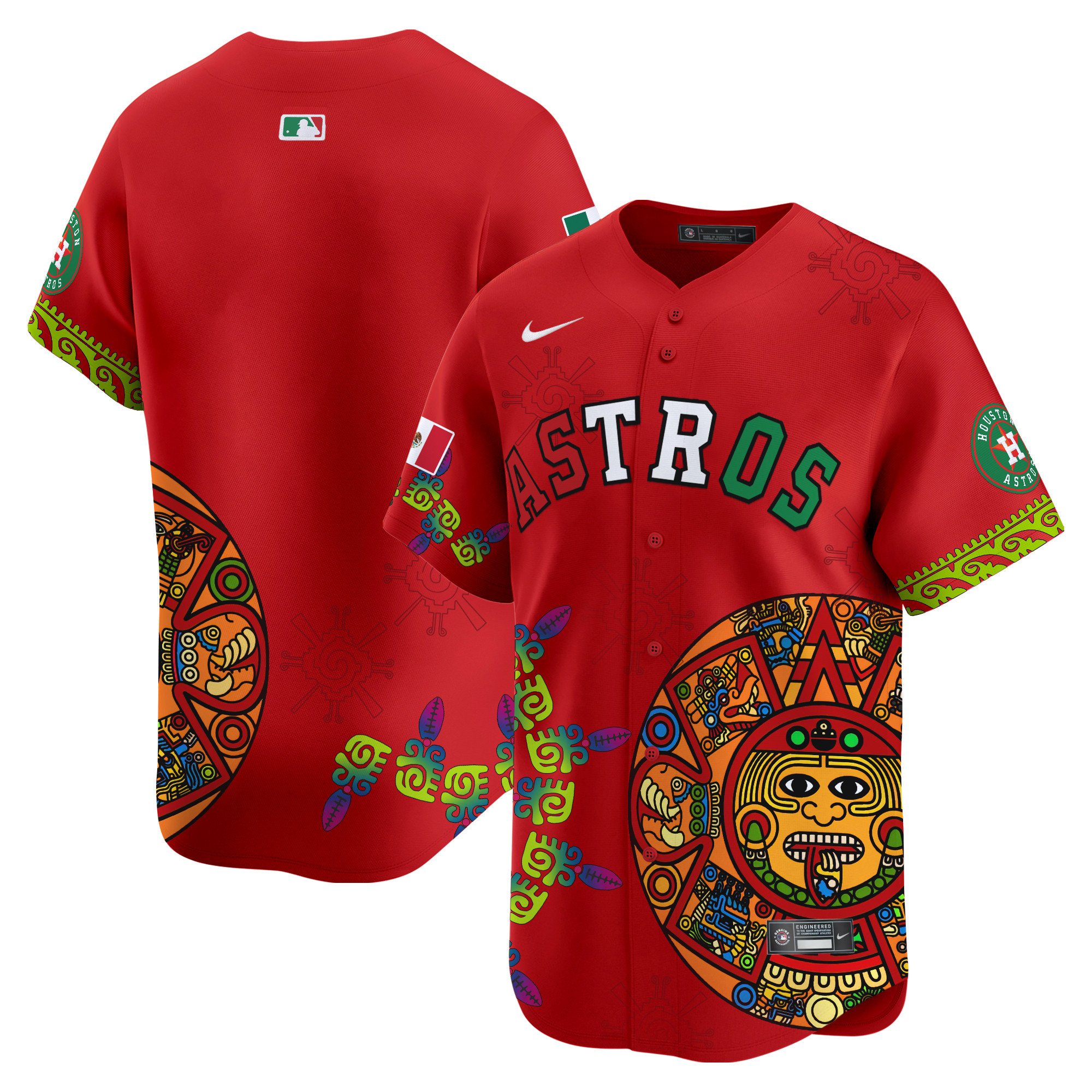 Men's Houston Astros Mexico Aztec Calendar Vapor Premier Limited Red Jersey - Printed