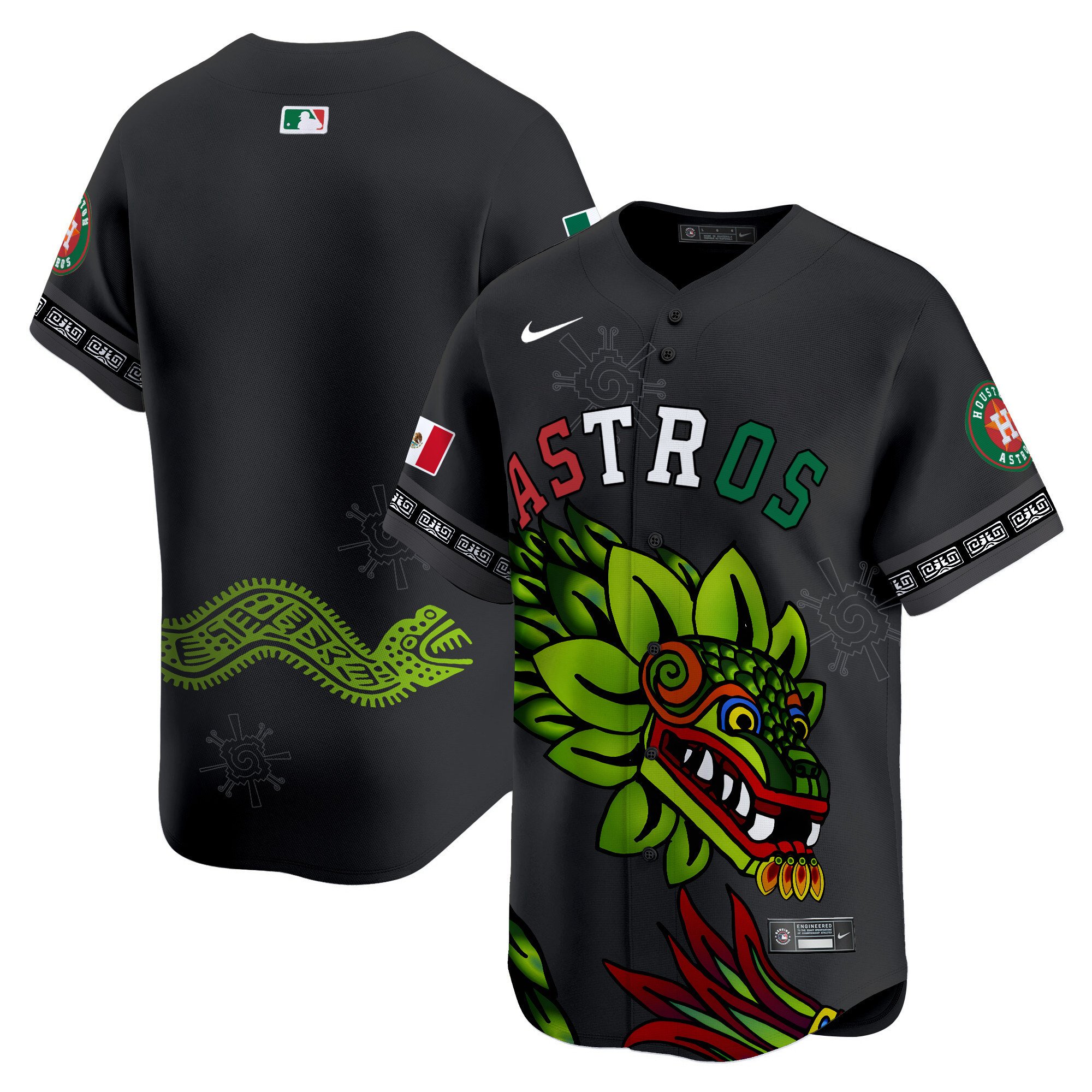 Men's Houston Astros Mexico Quetzalcoatl Aztec Vapor Limited Black Jersey - Printed