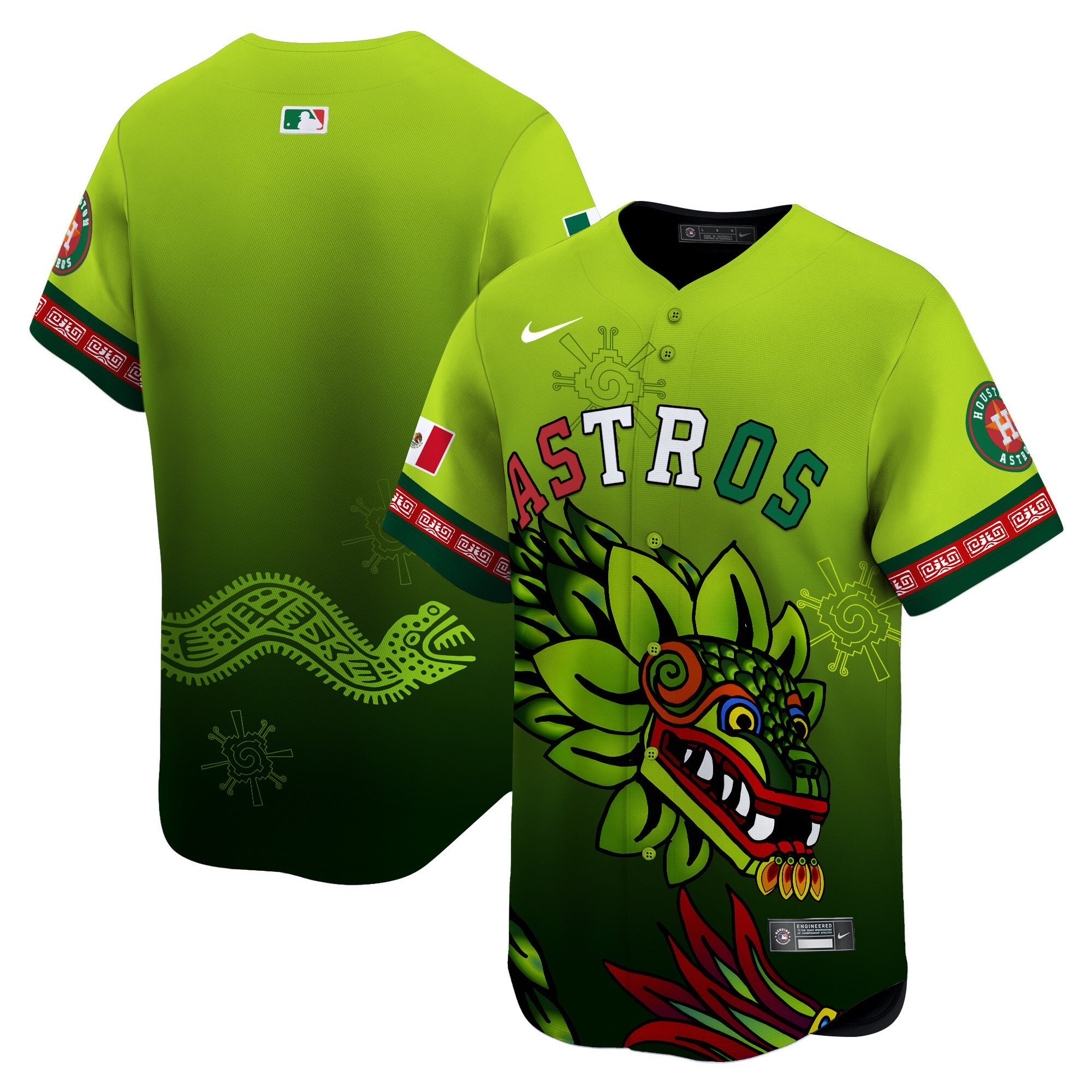 Men's Houston Astros Mexico Quetzalcoatl Aztec Vapor Limited Green Jersey - Printed
