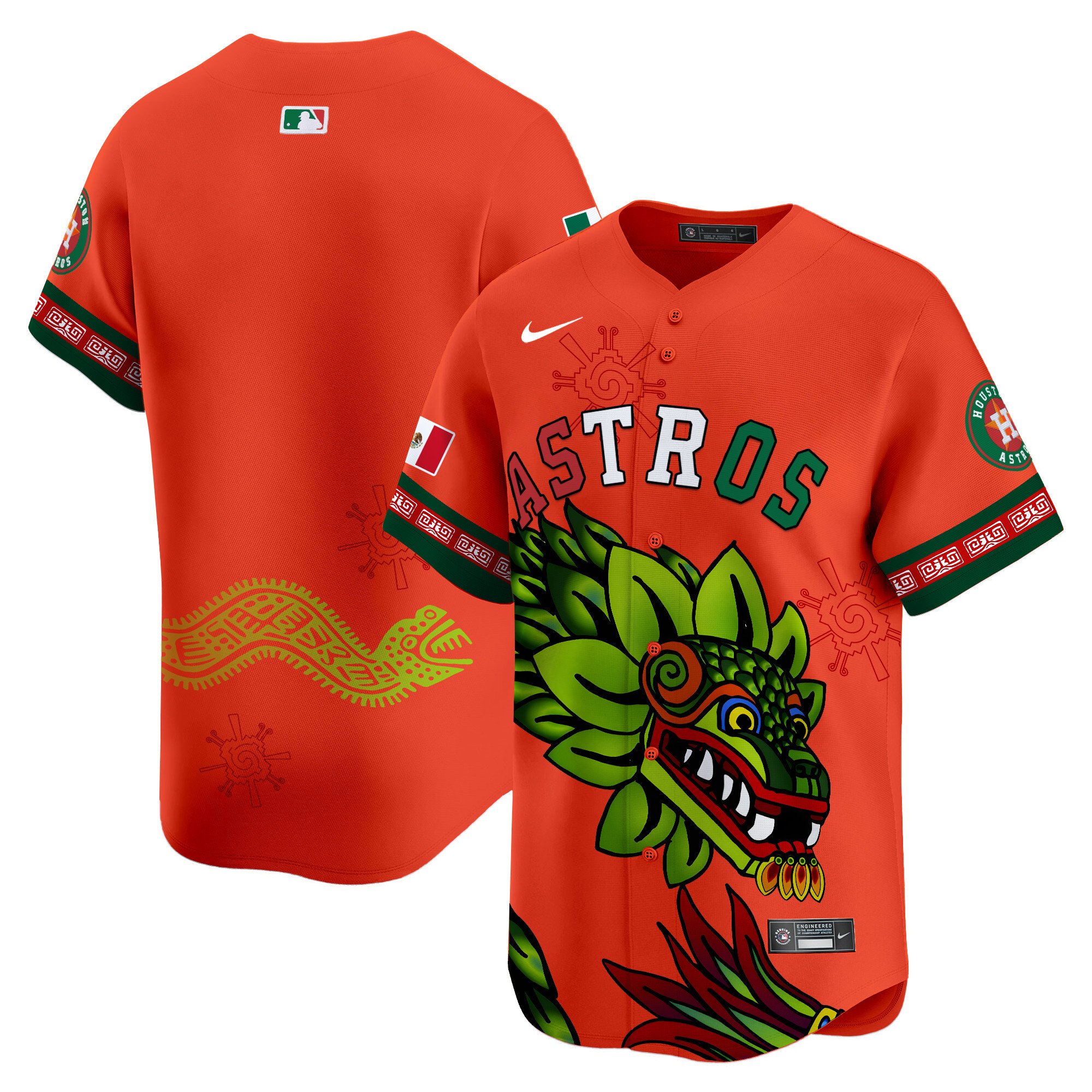 Men's Houston Astros Mexico Quetzalcoatl Aztec Vapor Limited Orange Jersey - Printed