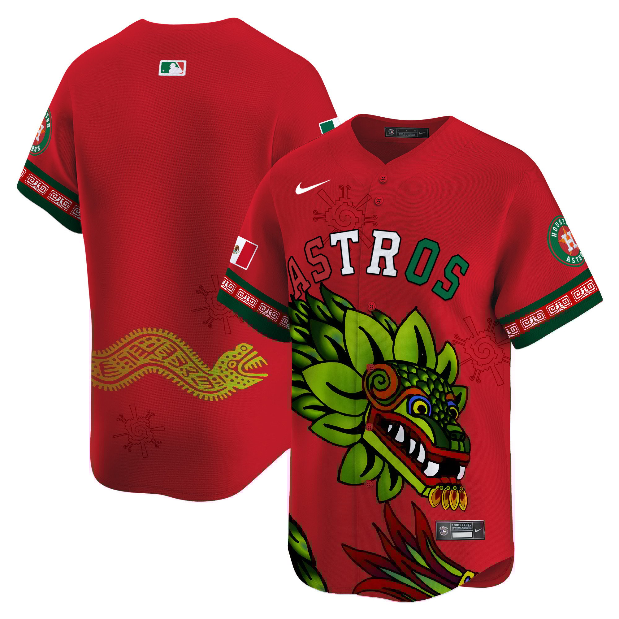 Men's Houston Astros Mexico Quetzalcoatl Aztec Vapor Limited Red Jersey - Printed
