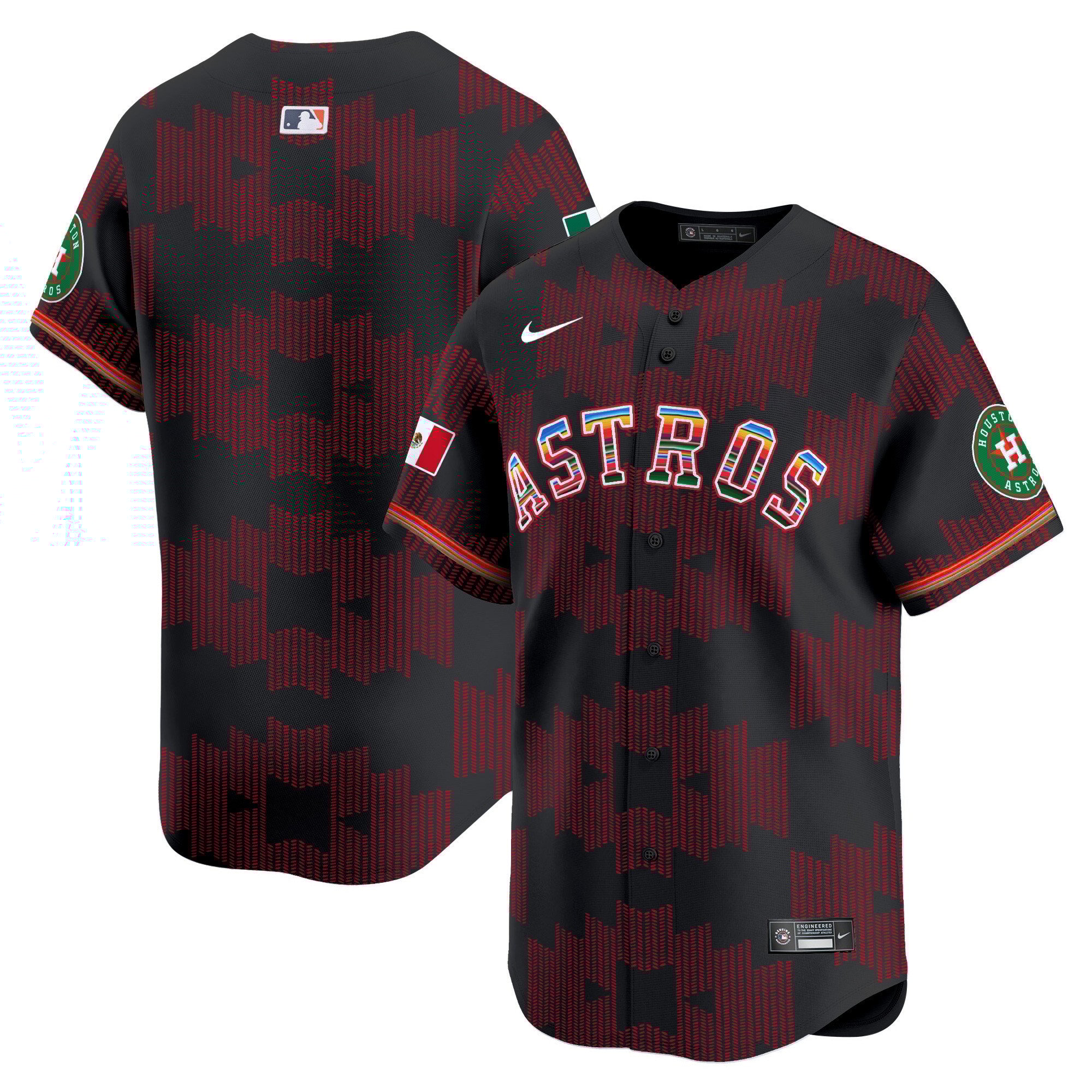 Men's Houston Astros Mexico Serape Style Vapor Premier Limited Black Jersey V2- Printed