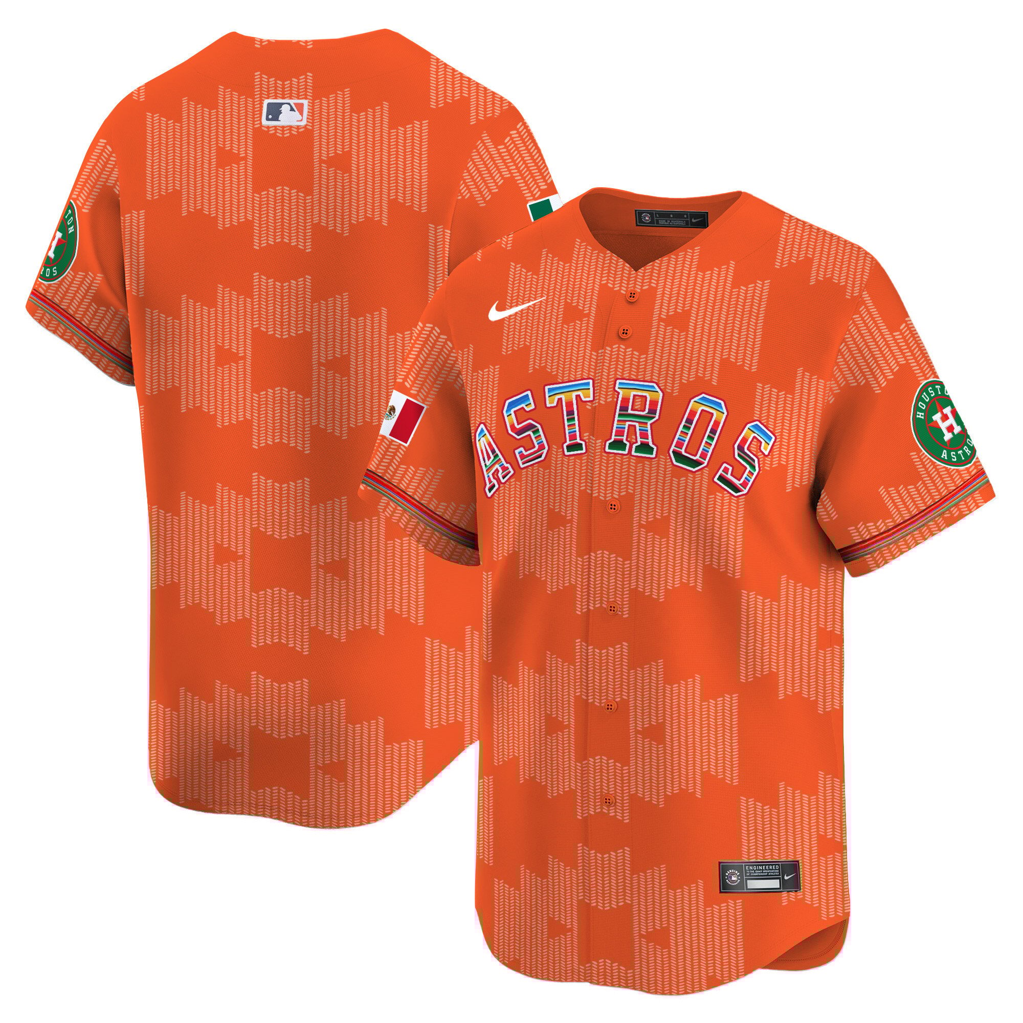 Men's Houston Astros Mexico Serape Style Vapor Premier Limited Orange Jersey V2- Printed