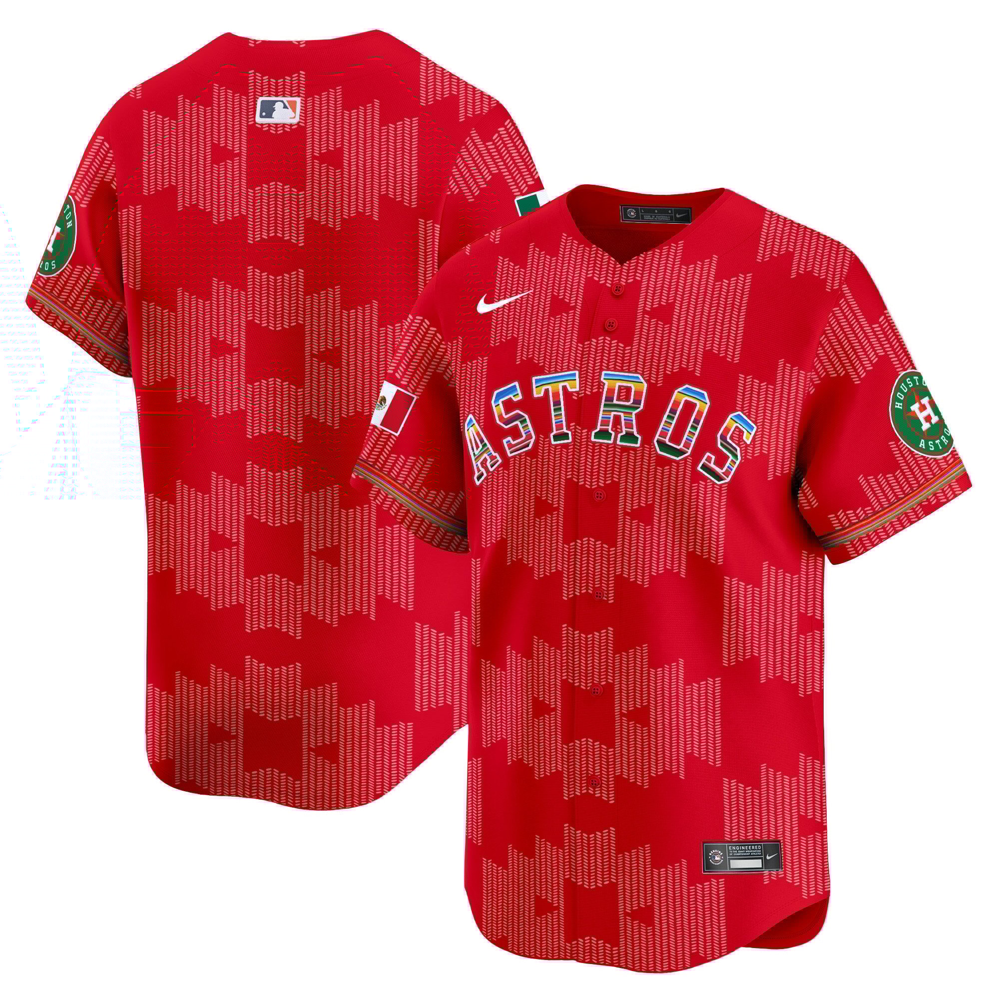 Men's Houston Astros Mexico Serape Style Vapor Premier Limited Red Jersey V2- Printed