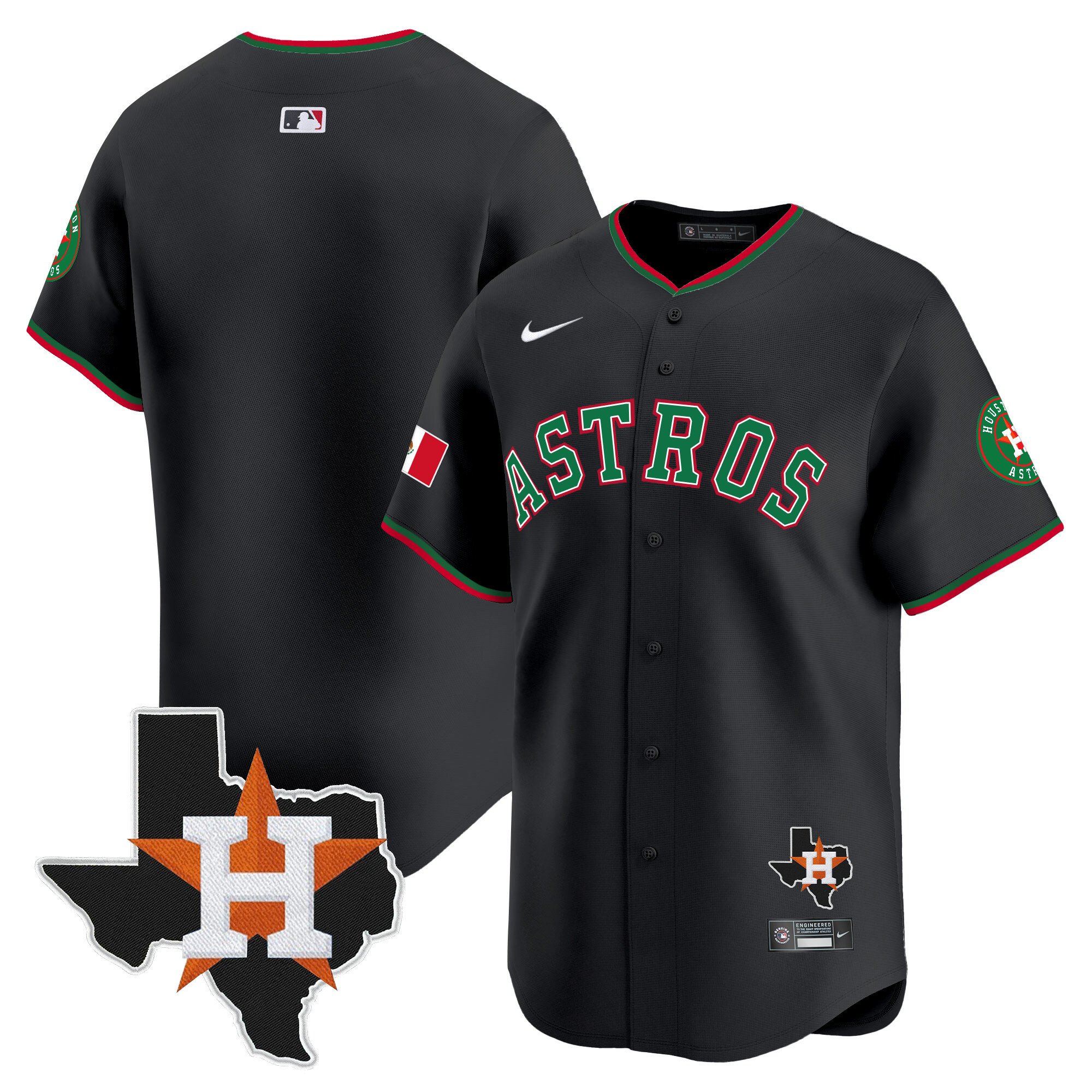 Men's Houston Astros Mexico Texas Patch Vapor Premier Limited Black Jersey V4 - All Stitched