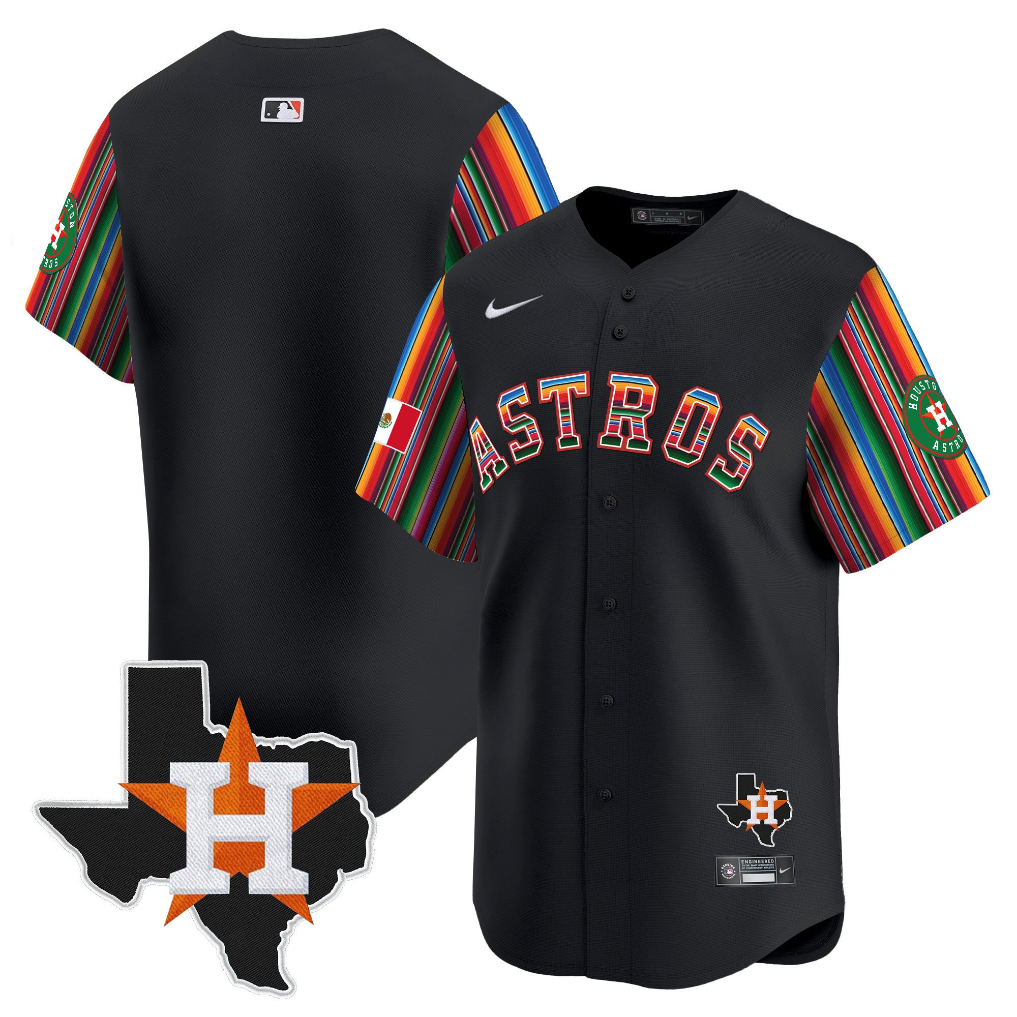 Men's Houston Astros Mexico Texas Patch Vapor Premier Limited Black Jersey V5 - All Stitched