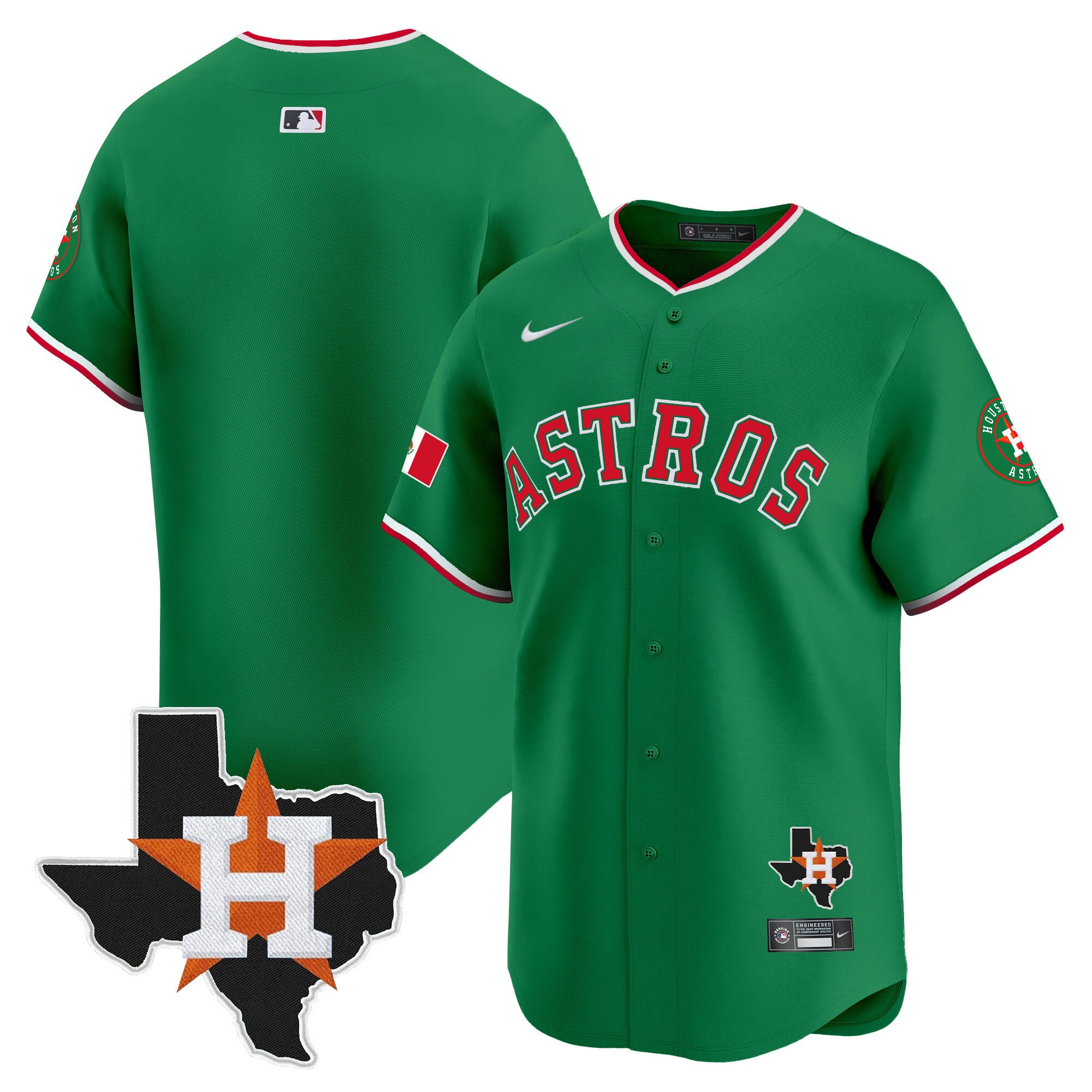 Men's Houston Astros Mexico Texas Patch Vapor Premier Limited Green Jersey V4 - All Stitched