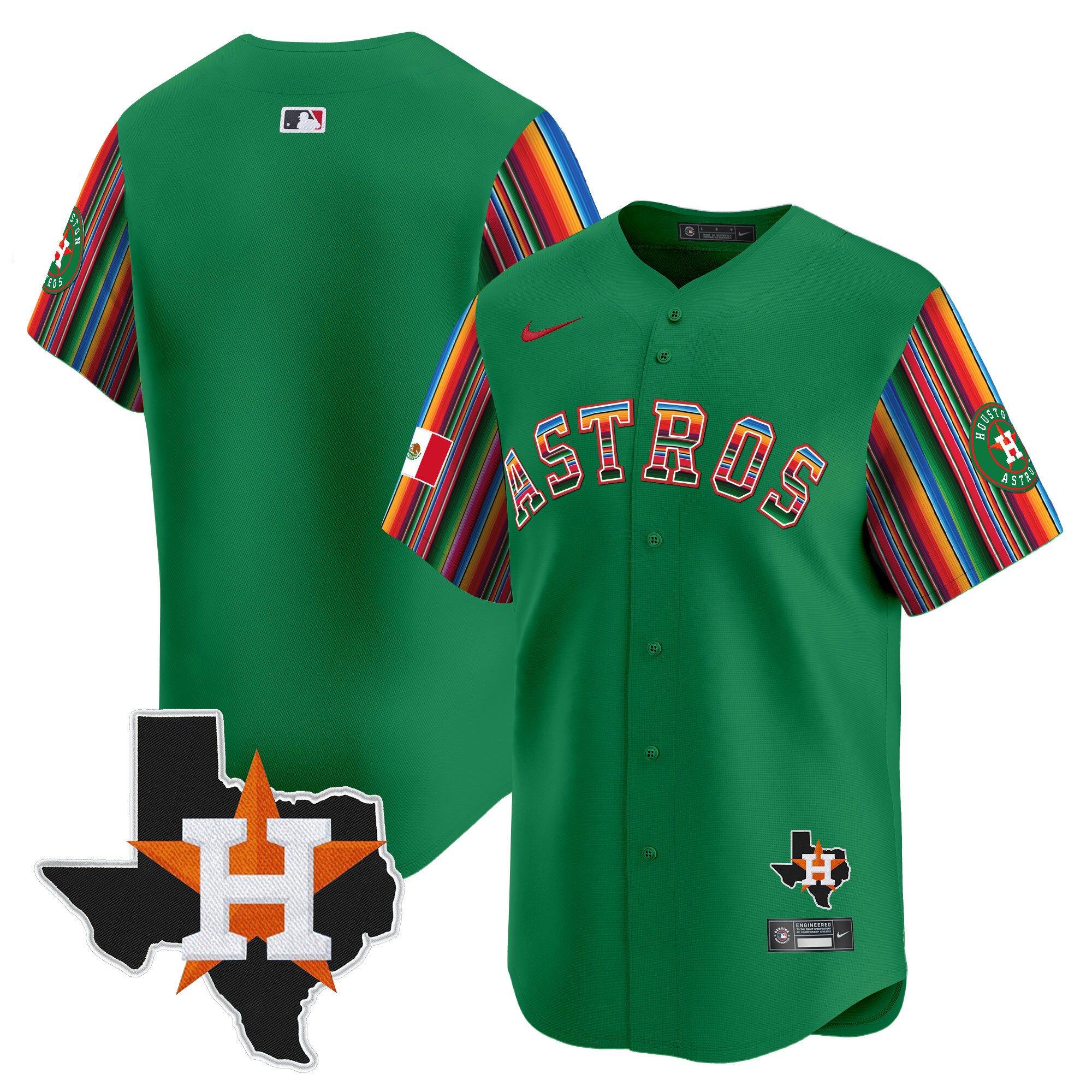 Men's Houston Astros Mexico Texas Patch Vapor Premier Limited Green Jersey V5 - All Stitched