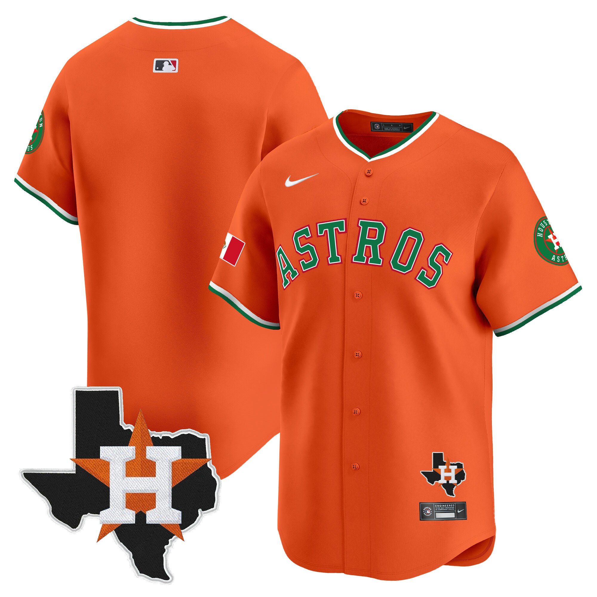 Men's Houston Astros Mexico Texas Patch Vapor Premier Limited Orange Jersey V4 - All Stitched