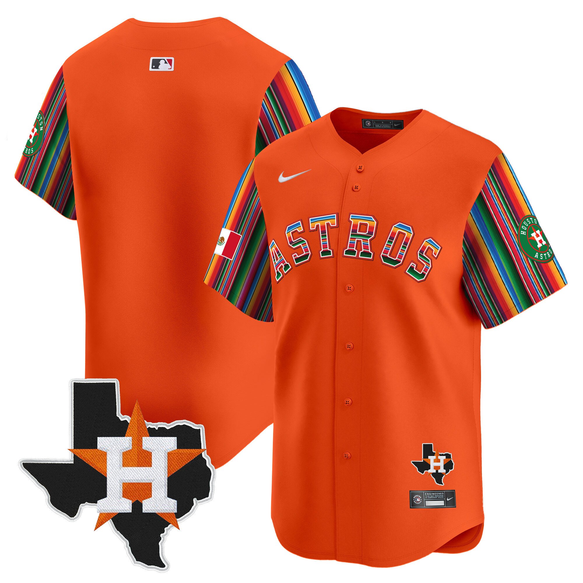 Men's Houston Astros Mexico Texas Patch Vapor Premier Limited Orange Jersey V5 - All Stitched