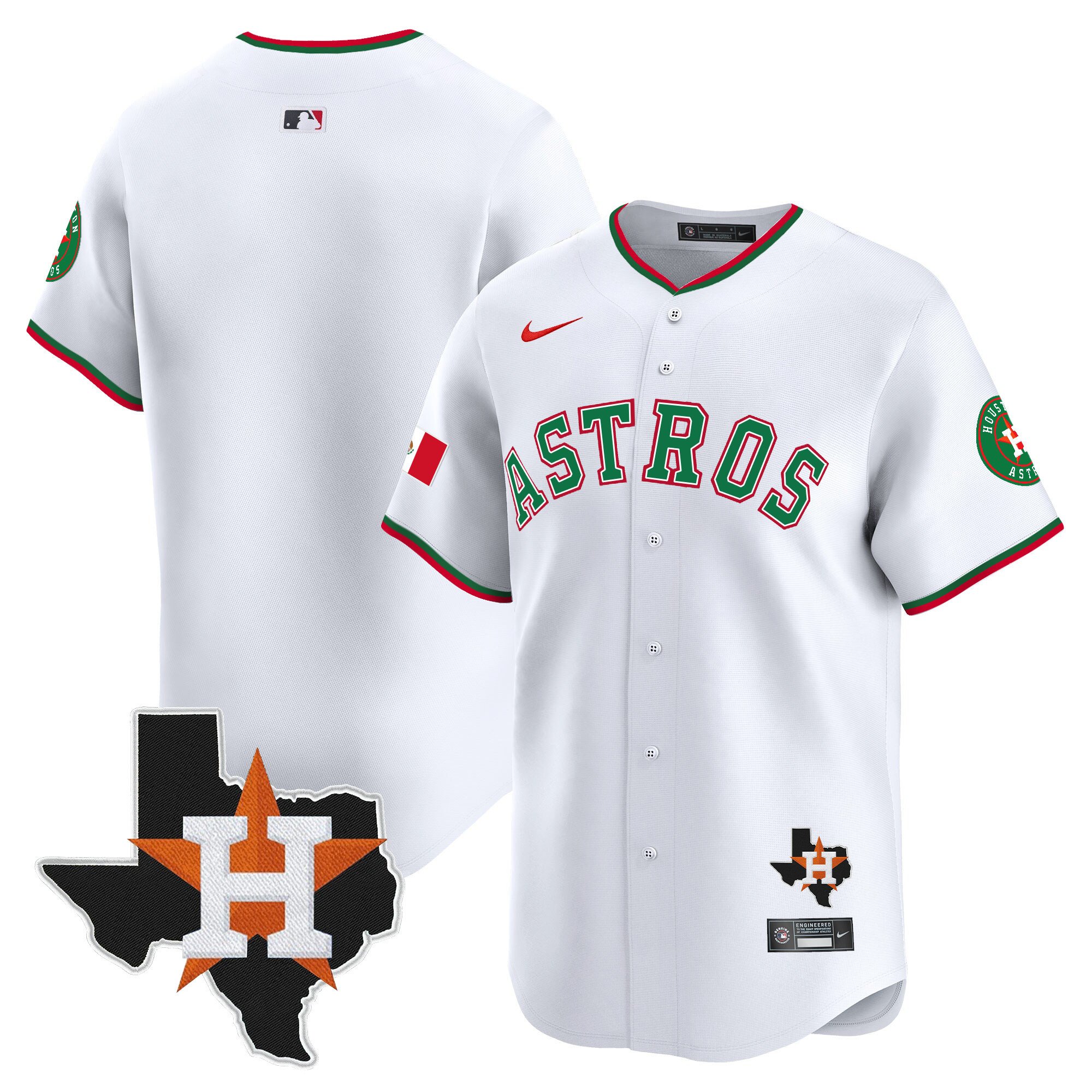 Men's Houston Astros Mexico Texas Patch Vapor Premier Limited White Jersey V4 - All Stitched