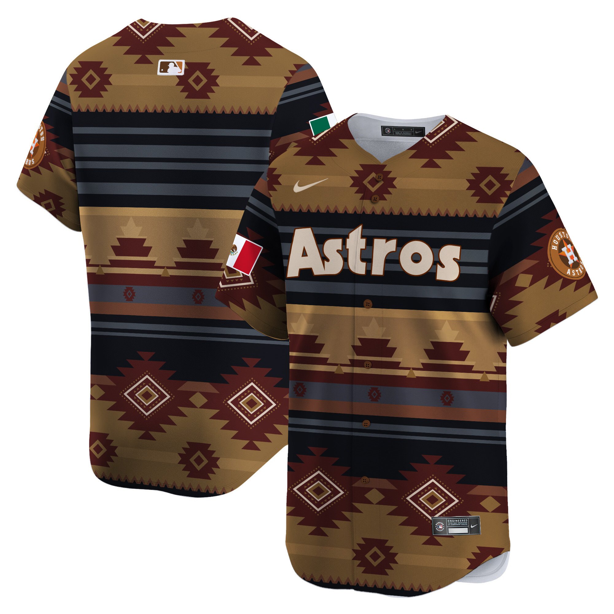 Men's Houston Astros Mexico Traditional Pattern Vapor Premier Limited Brown Jersey - Printed