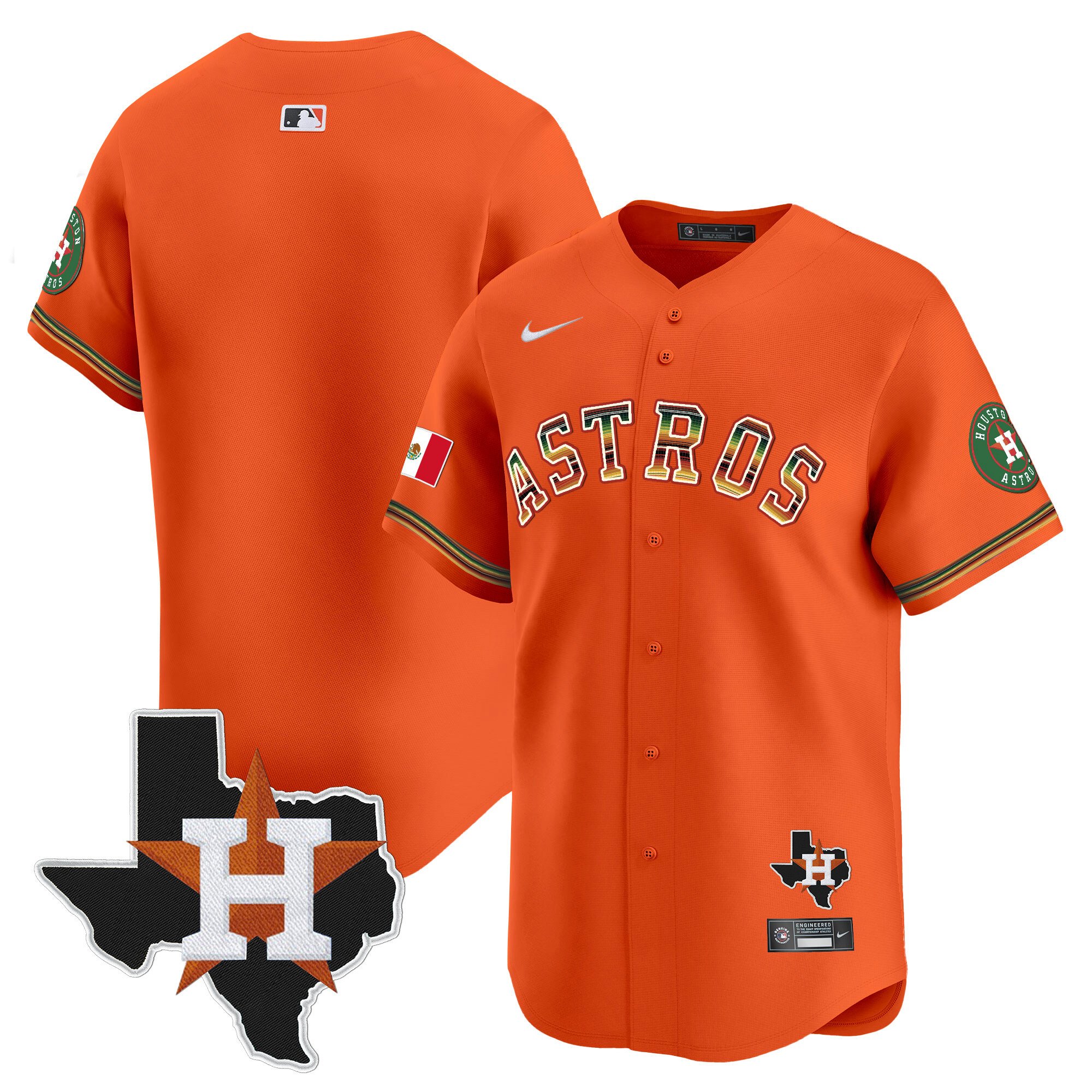 Men's Houston Astros Mexico Traditional Style Vapor Premier Limited Orange Jersey - All Stitched