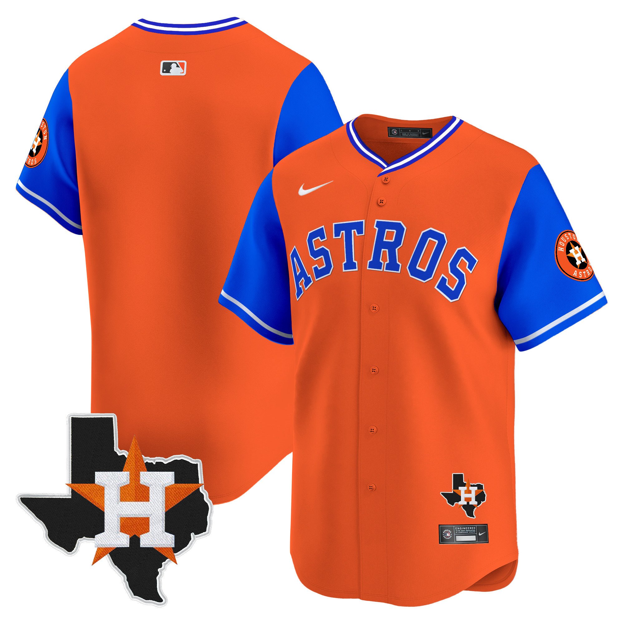 Men's Houston Astros Nicknames Vapor Premier Limited Royal Orange Jersey - All Stitched