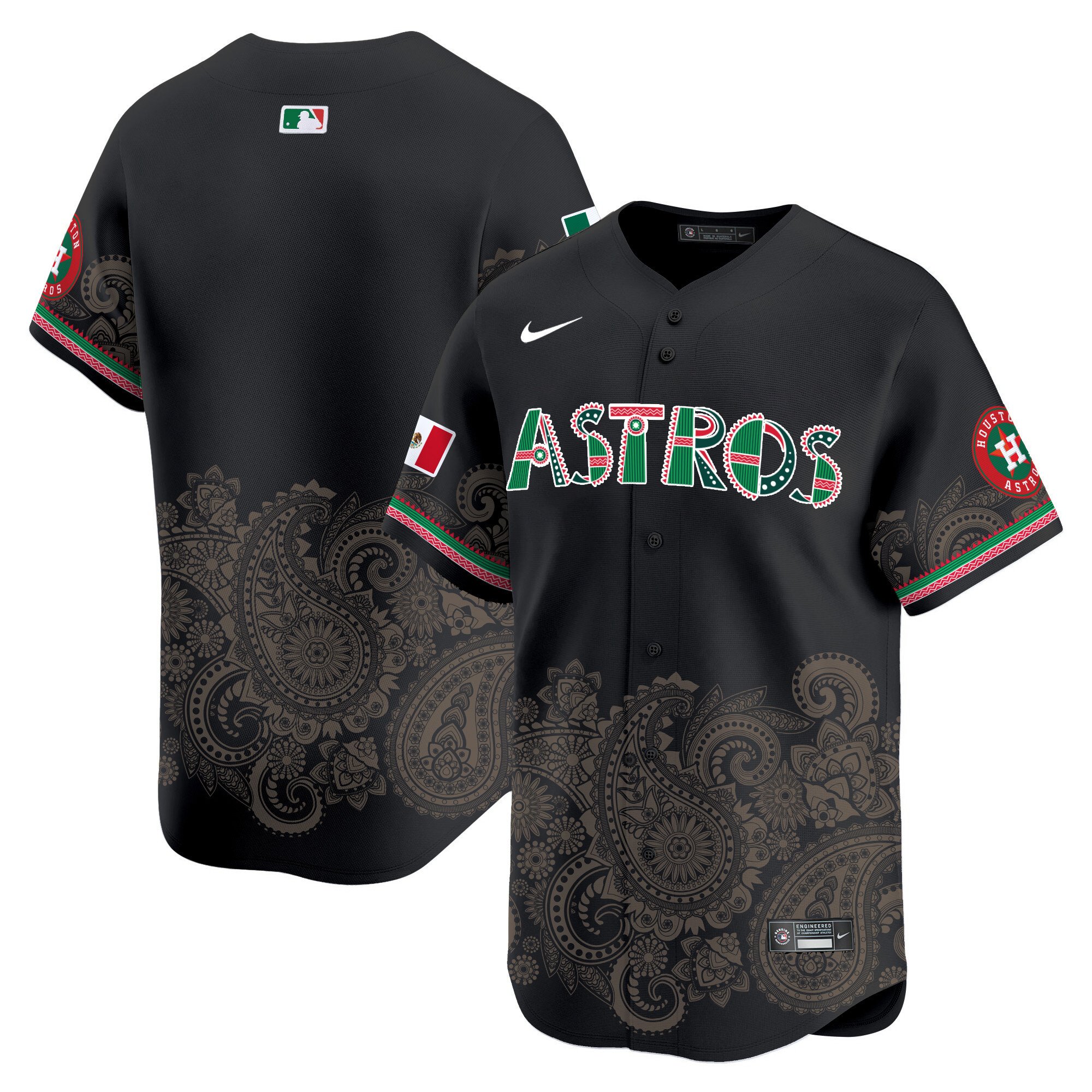 Men's Houston Astros Paisley Mexico Vapor Premier Limited Black Jersey V2- Printed