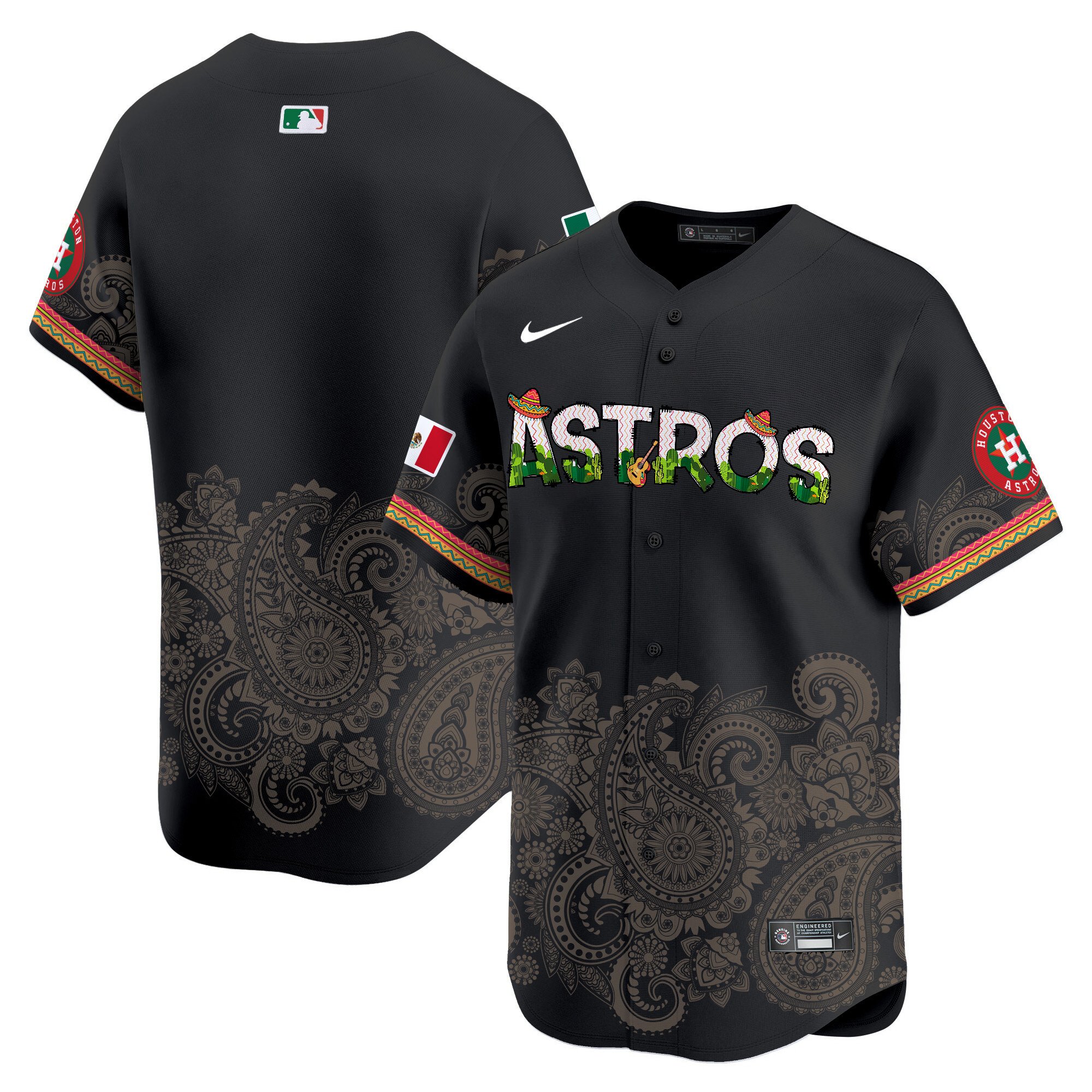 Men's Houston Astros Paisley Mexico Vapor Premier Limited Black Jersey V4 - Printed
