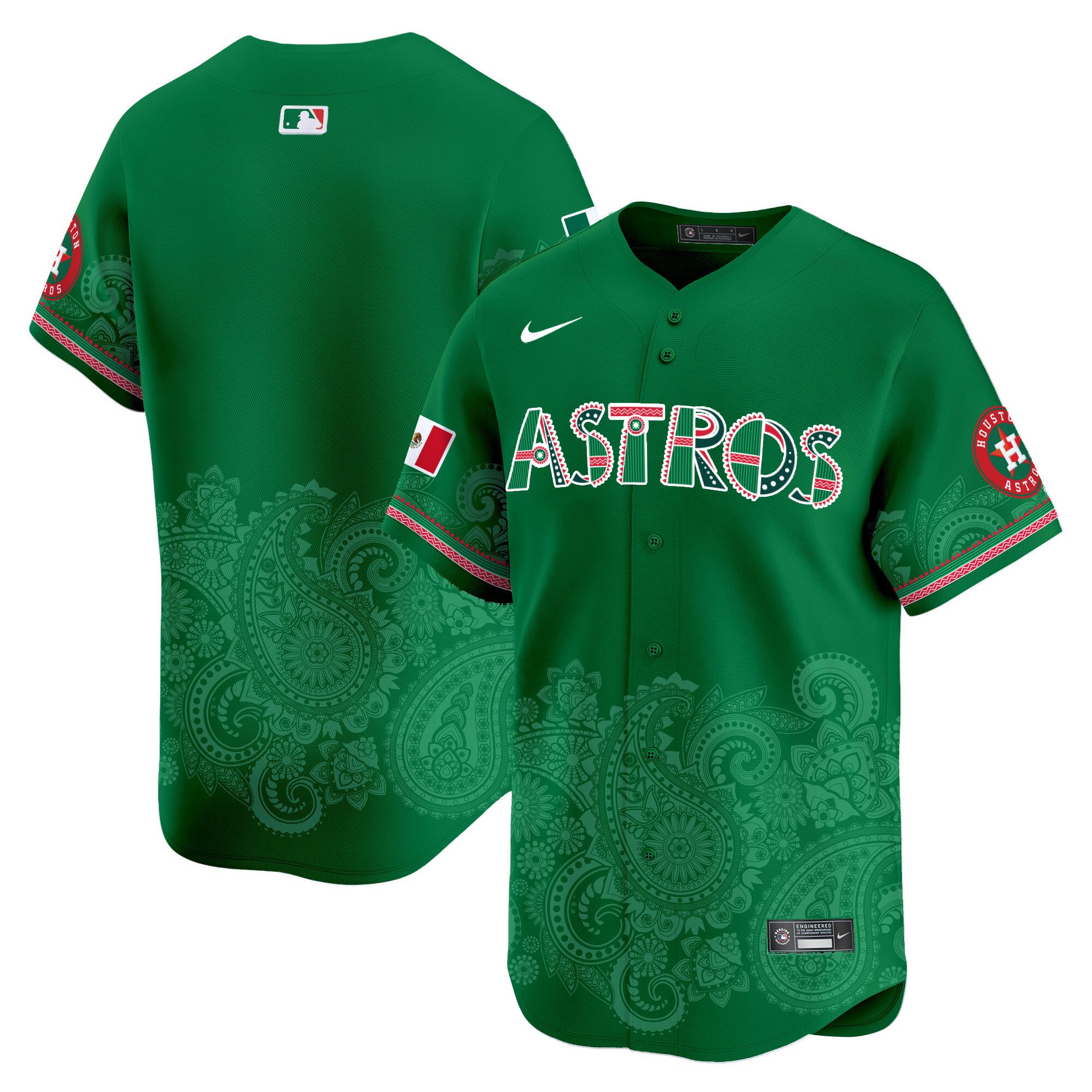 Men's Houston Astros Paisley Mexico Vapor Premier Limited Green Jersey V2- Printed