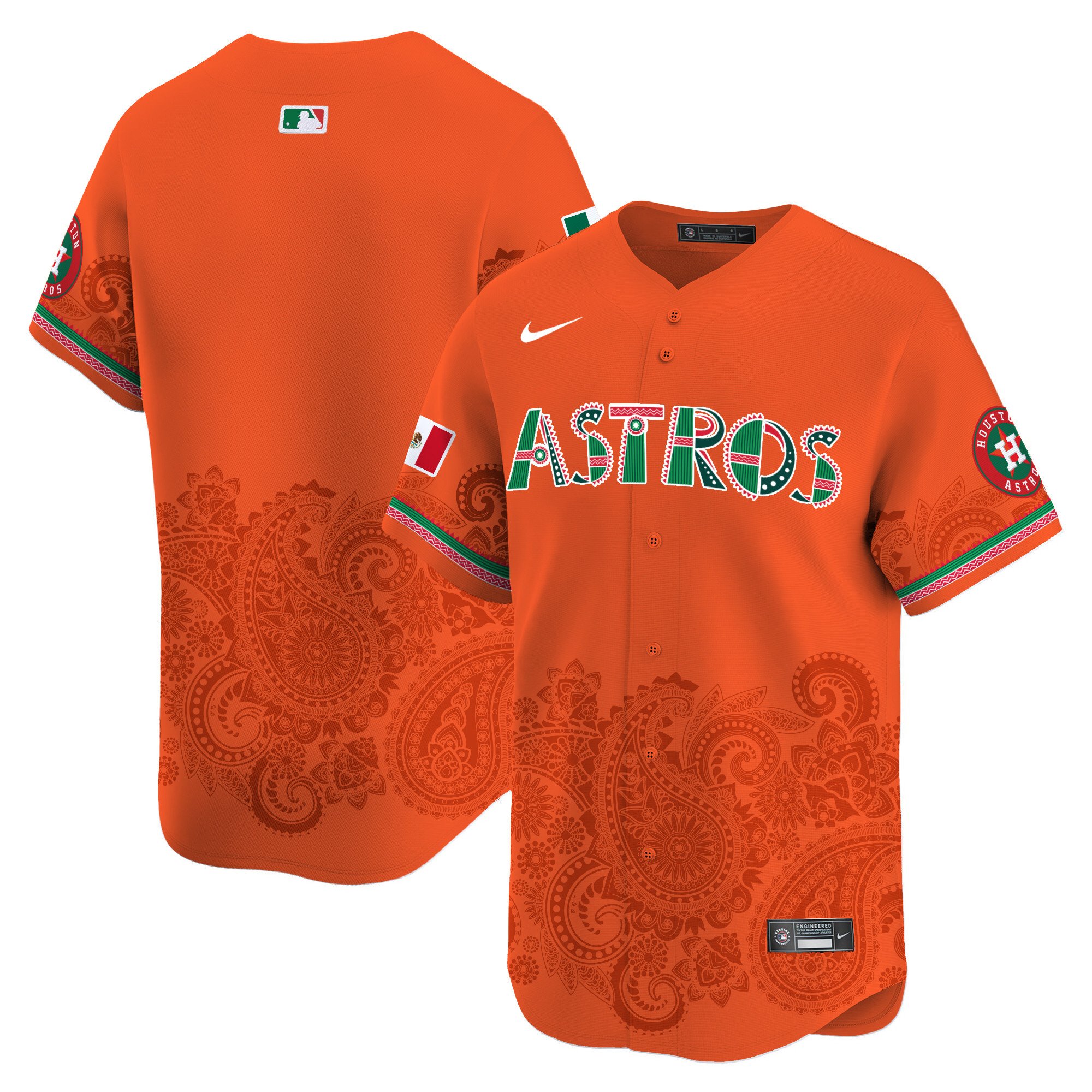 Men's Houston Astros Paisley Mexico Vapor Premier Limited Orange Jersey V2- Printed
