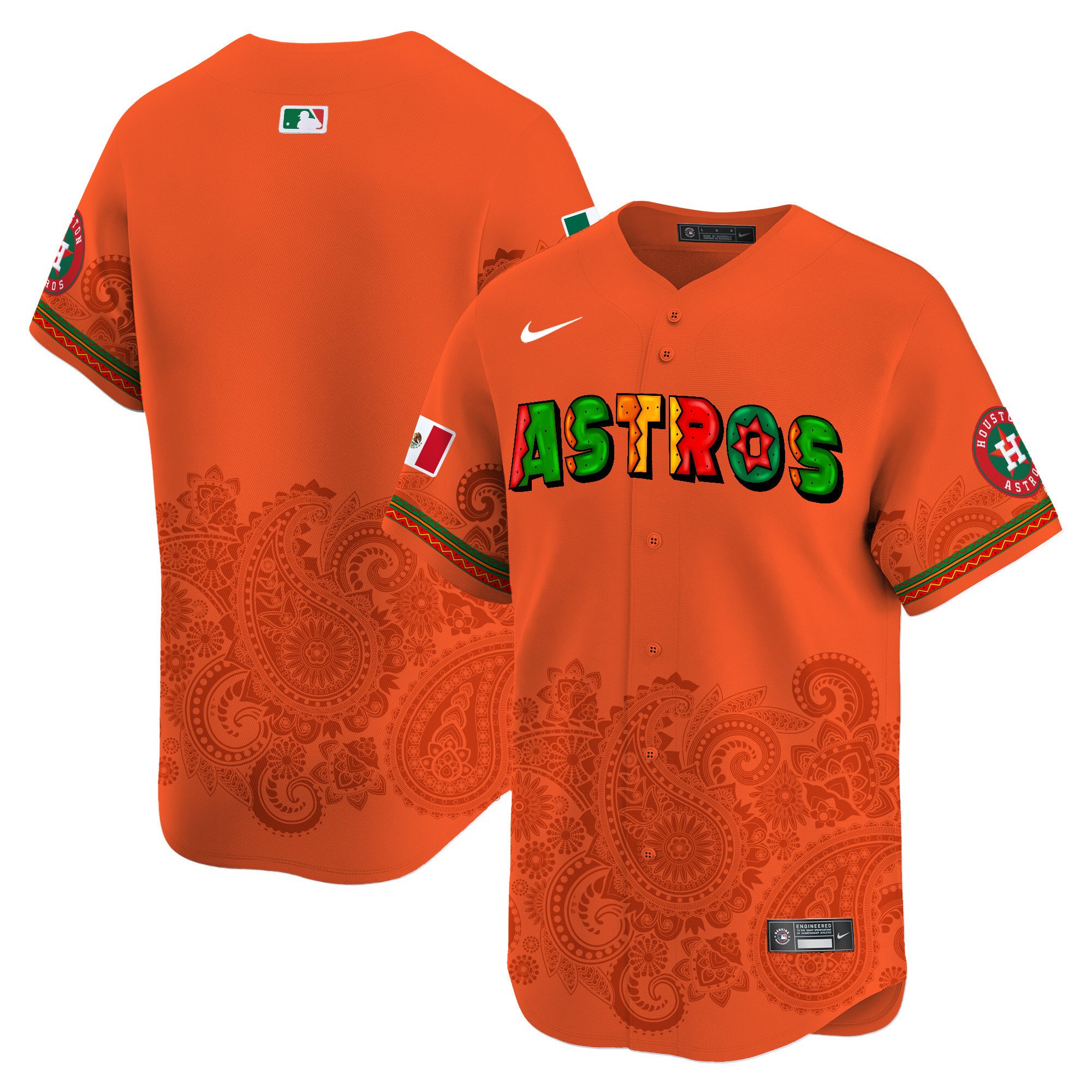 Men's Houston Astros Paisley Mexico Vapor Premier Limited Orange Jersey V3 - Printed