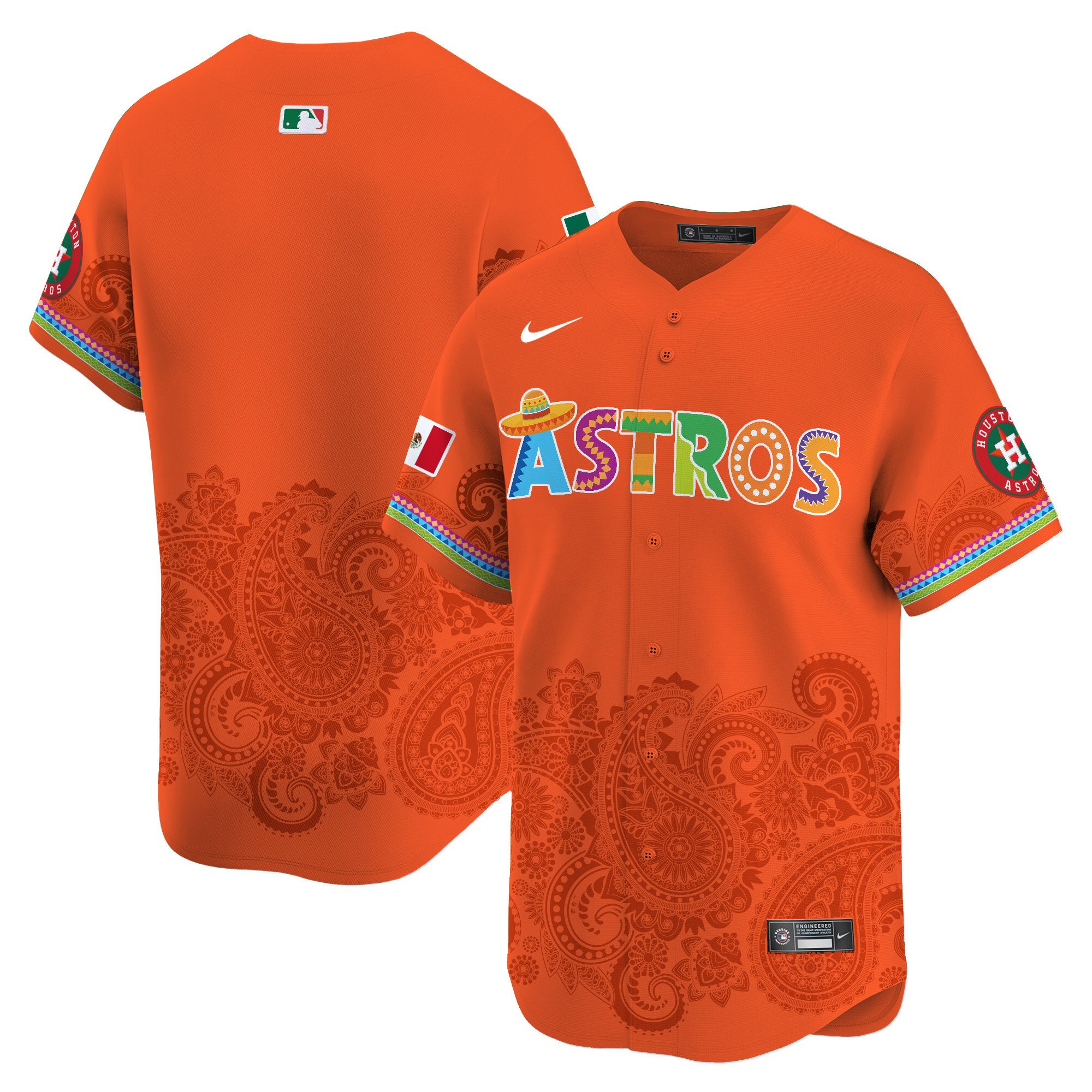 Men's Houston Astros Paisley Mexico Vapor Premier Limited Orange Jersey V5- Printed