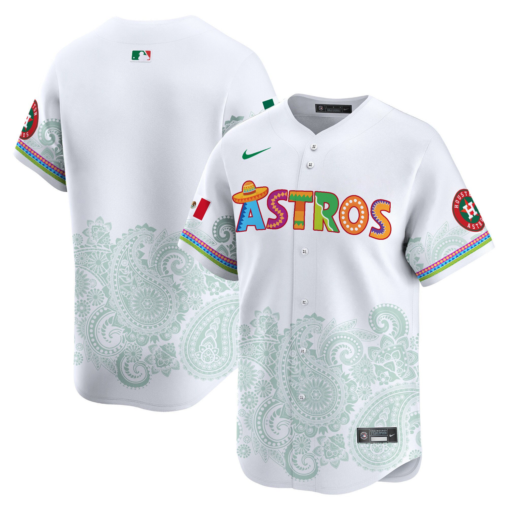 Men's Houston Astros Paisley Mexico Vapor Premier Limited White Jersey V5- Printed