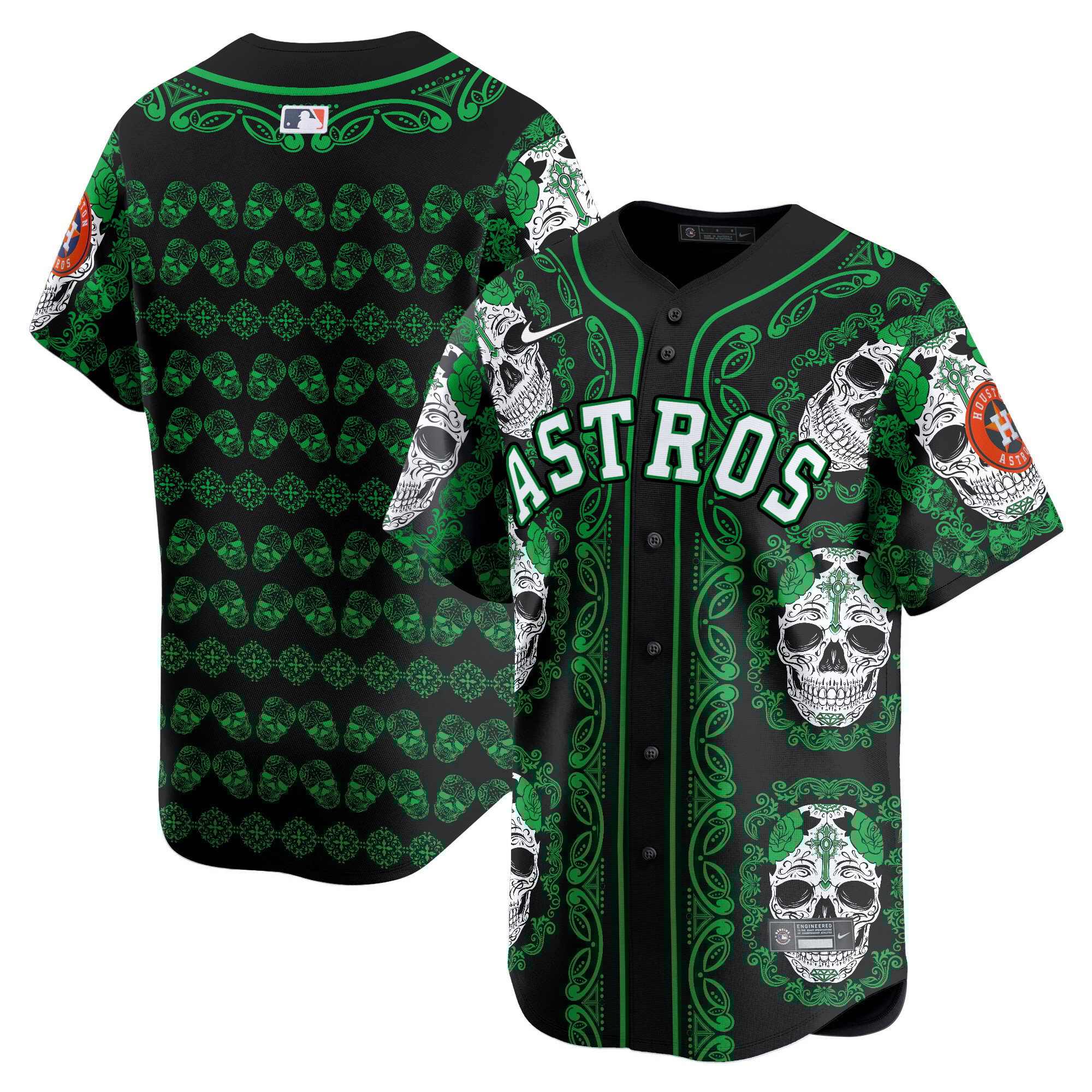Men's Houston Astros Paisley Sugar Skull Vapor Premier Limited Green Jersey - Printed