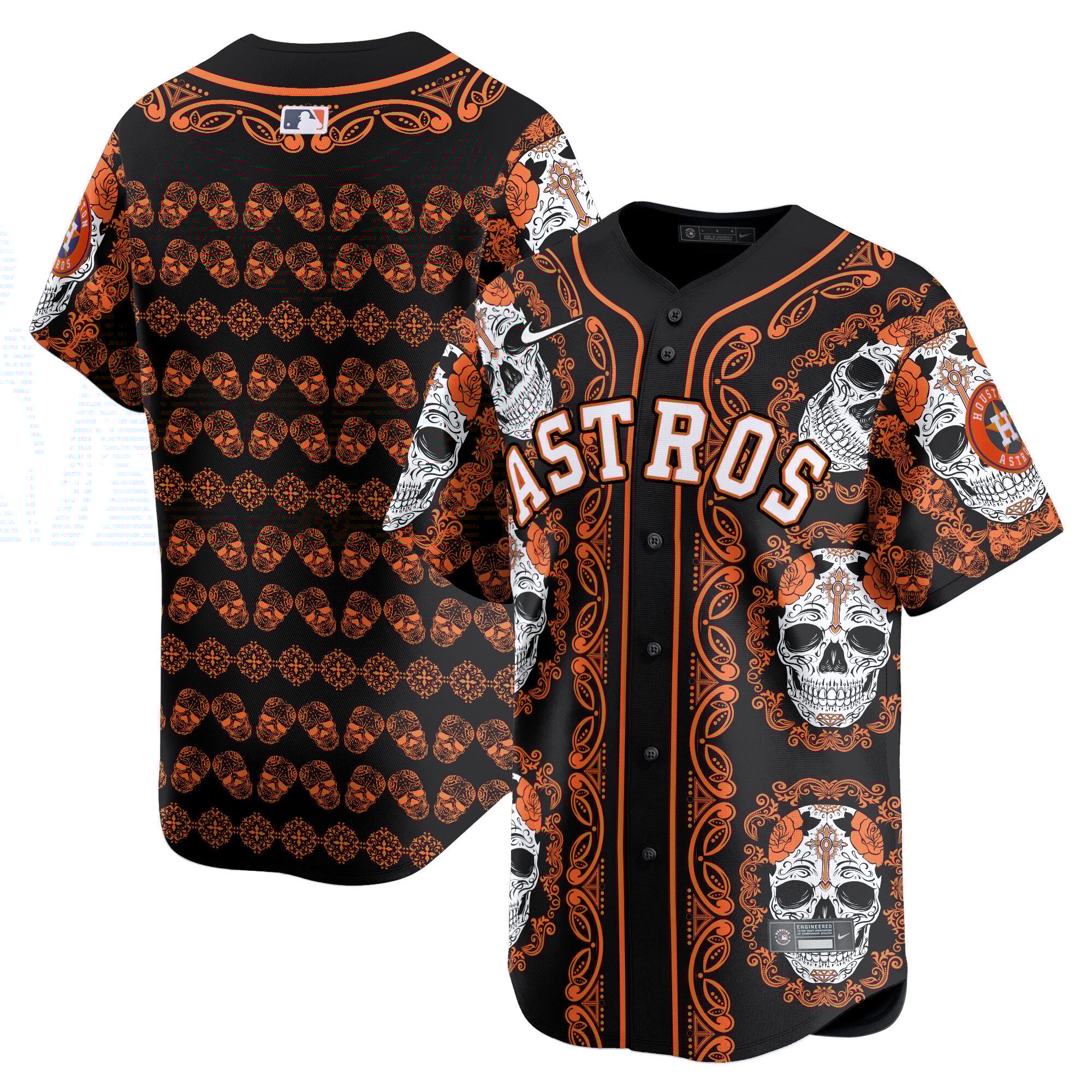 Men's Houston Astros Paisley Sugar Skull Vapor Premier Limited Orange Jersey - Printed