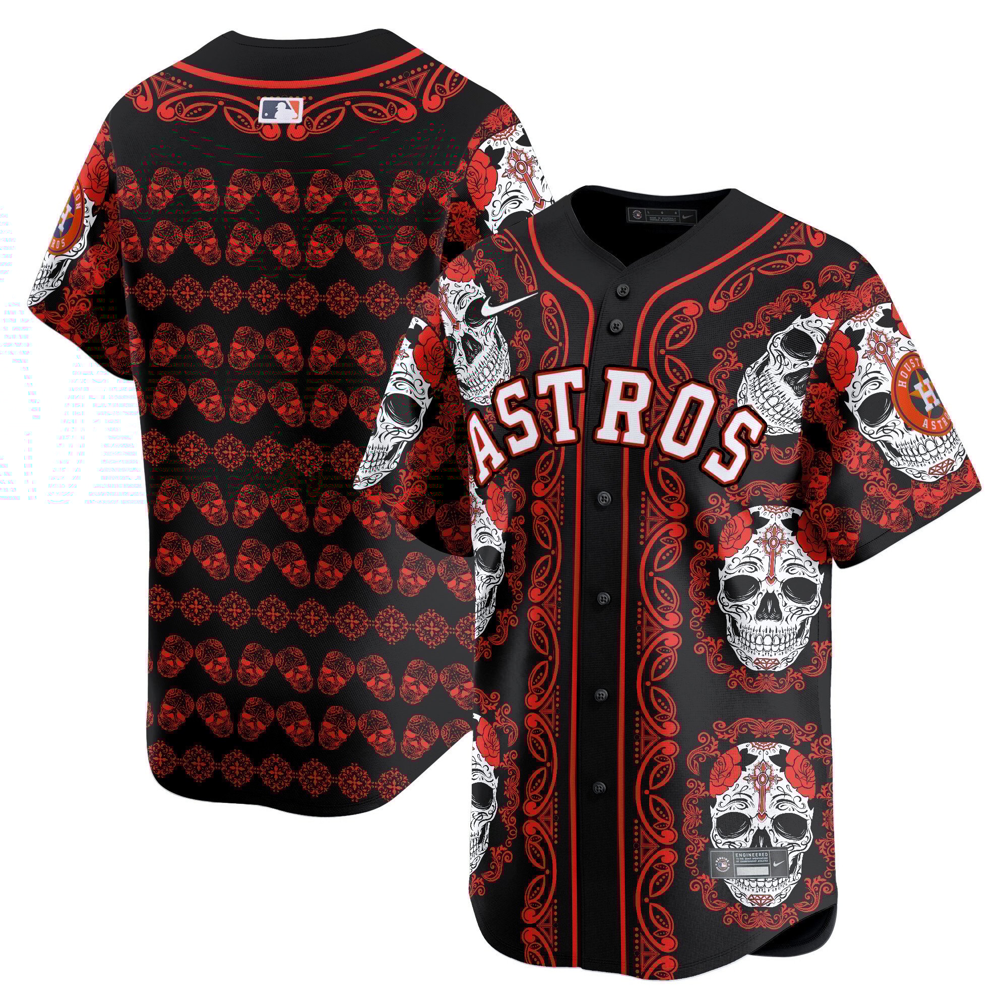 Men's Houston Astros Paisley Sugar Skull Vapor Premier Limited Red Jersey - Printed