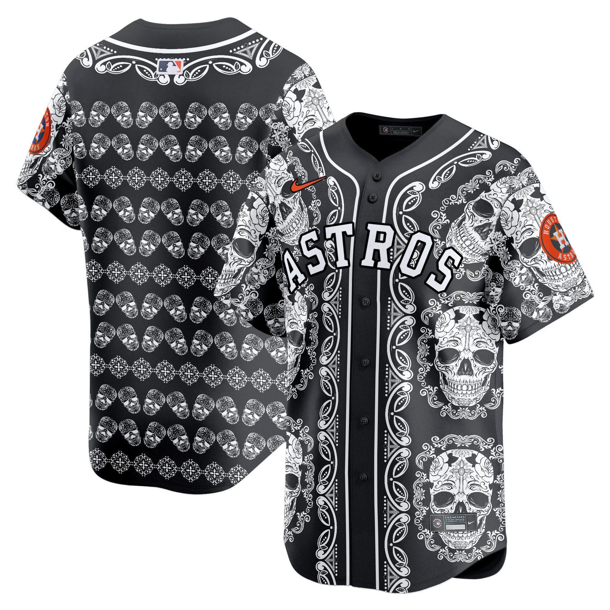 Men's Houston Astros Paisley Sugar Skull Vapor Premier Limited White Jersey - Printed