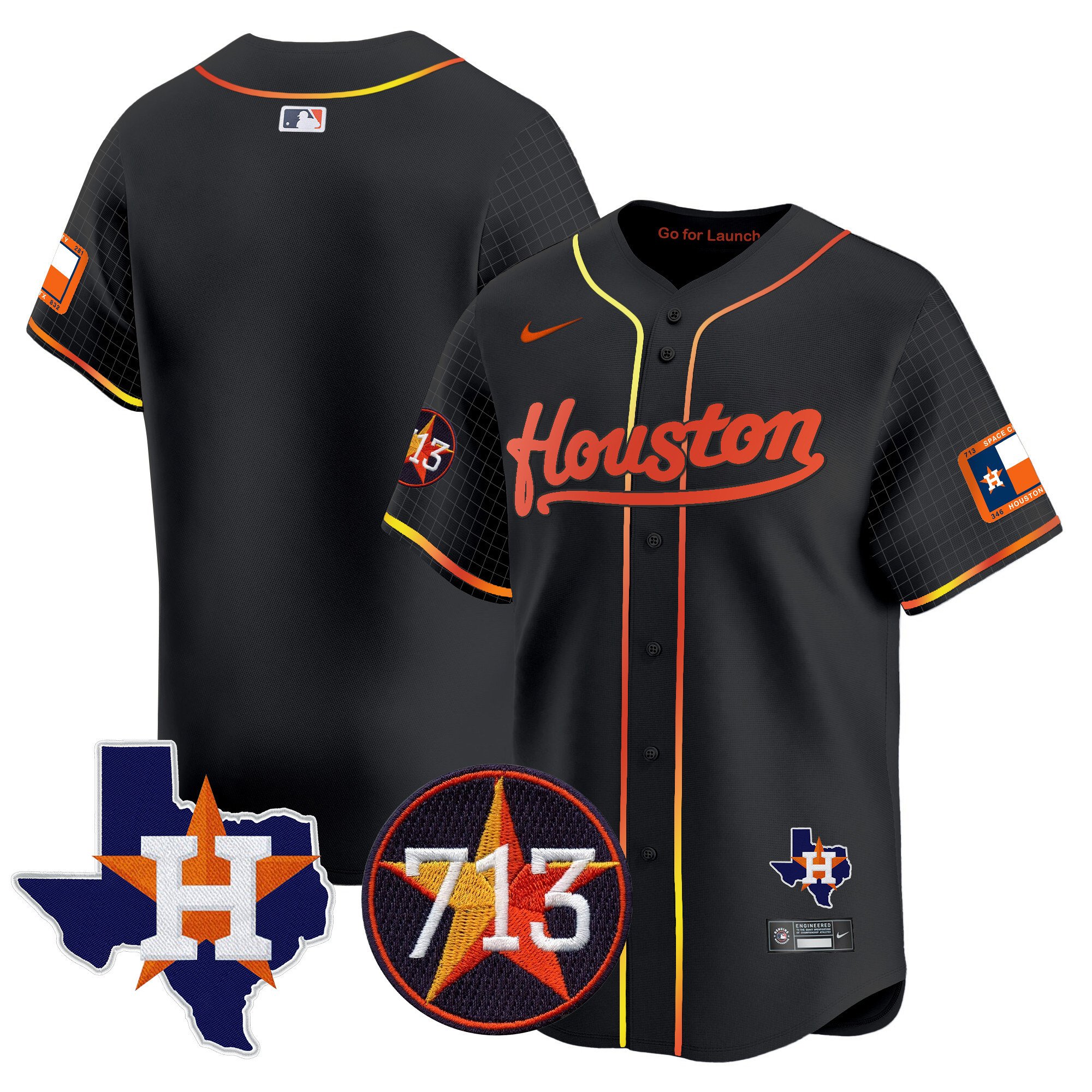 Men's Houston Astros Space City 713 Patch Vapor Premier Limited Black Jersey - All Stitched