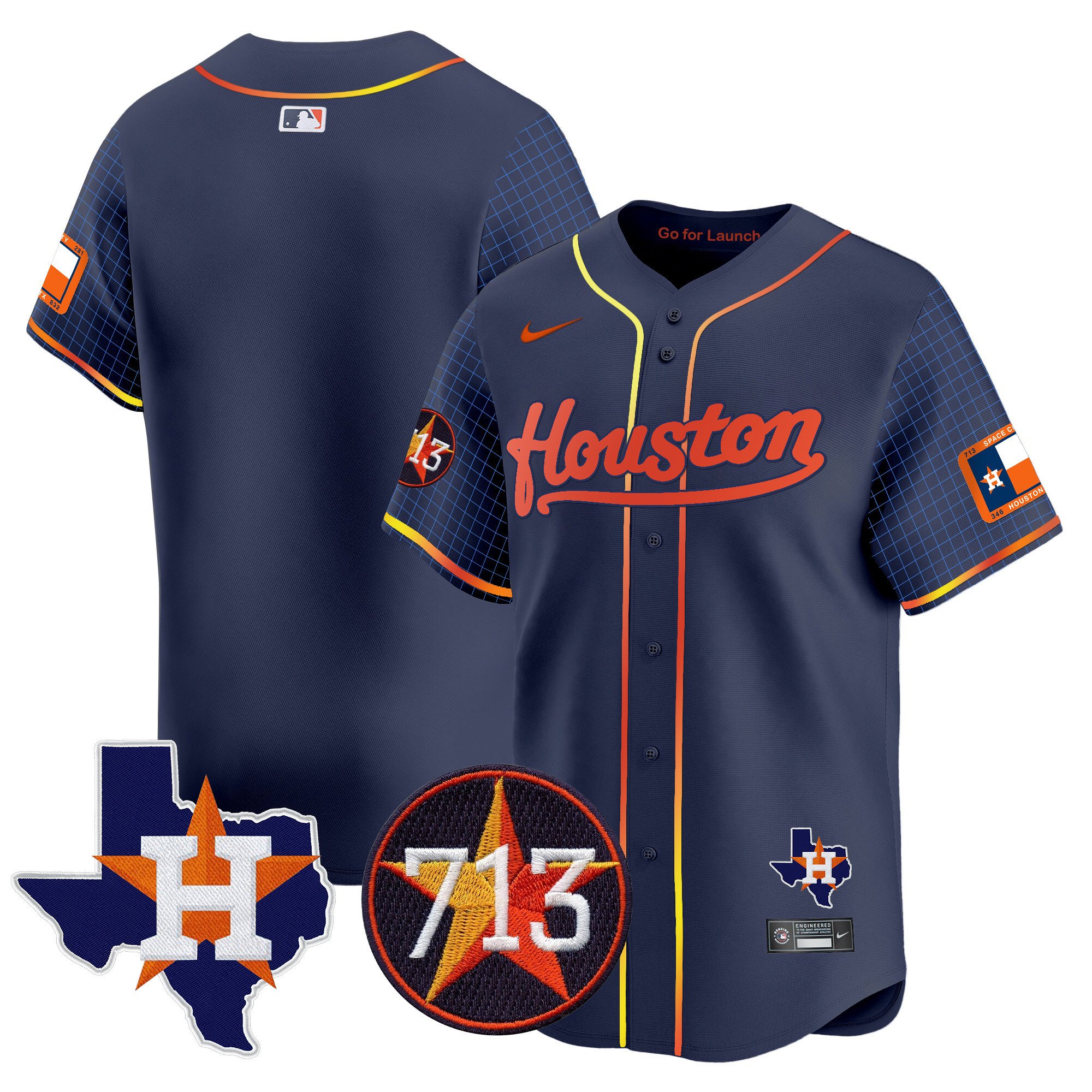 Men's Houston Astros Space City 713 Patch Vapor Premier Limited Navy Jersey - All Stitched