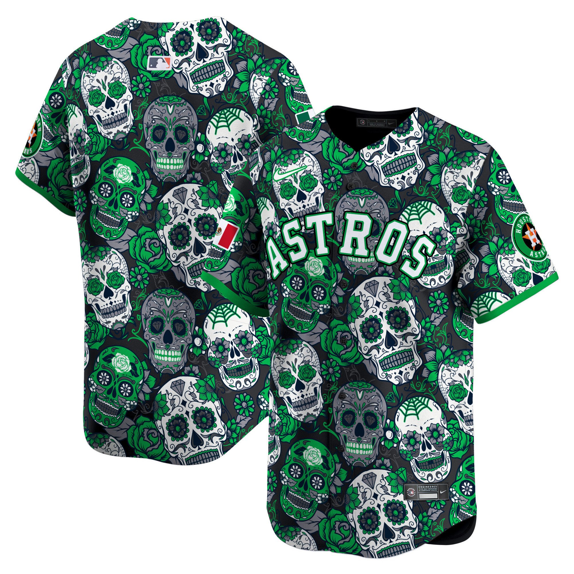 Men's Houston Astros Sugar Skull Mexico Vapor Premier Limited Green Jersey - Printed