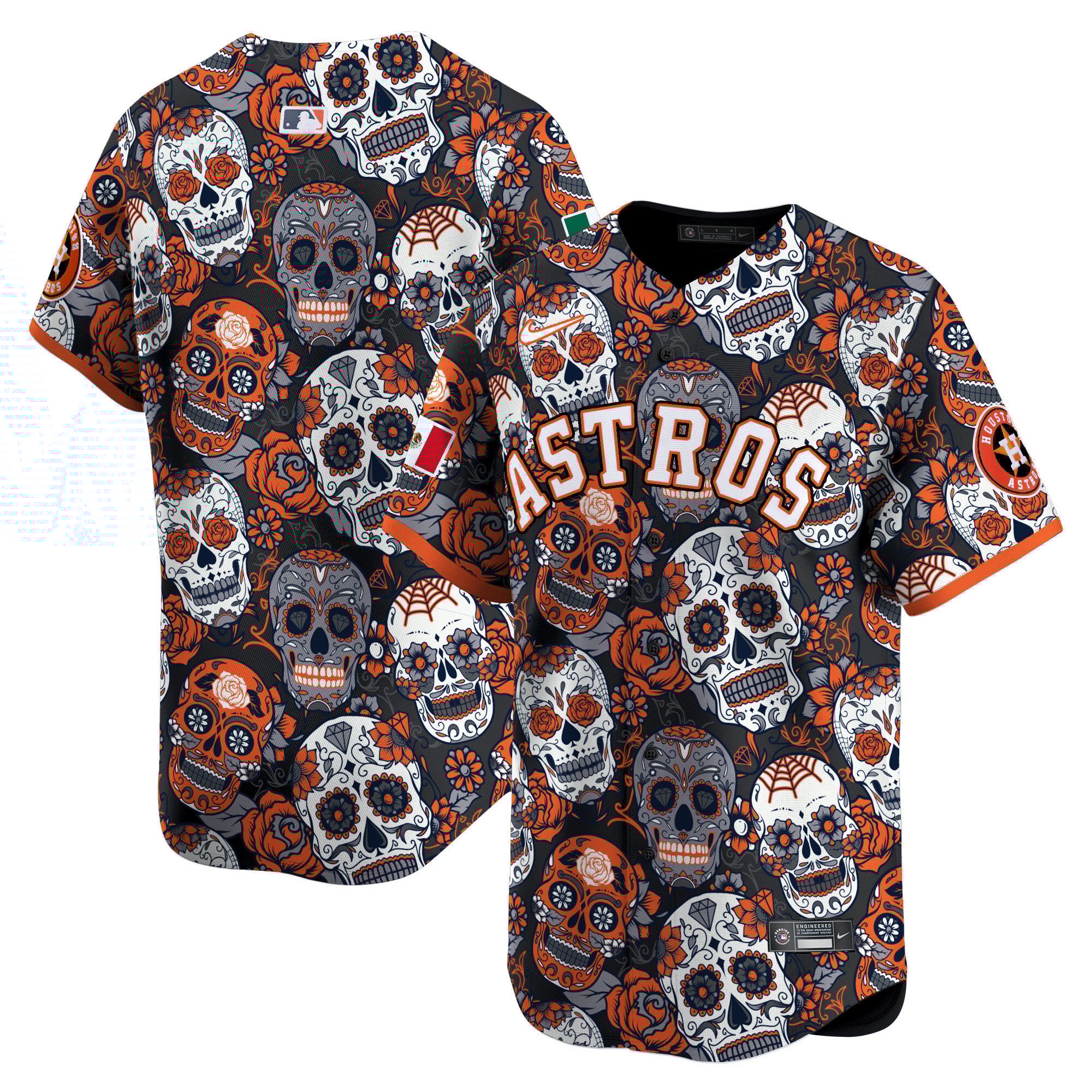 Men's Houston Astros Sugar Skull Mexico Vapor Premier Limited Orange Jersey - Printed