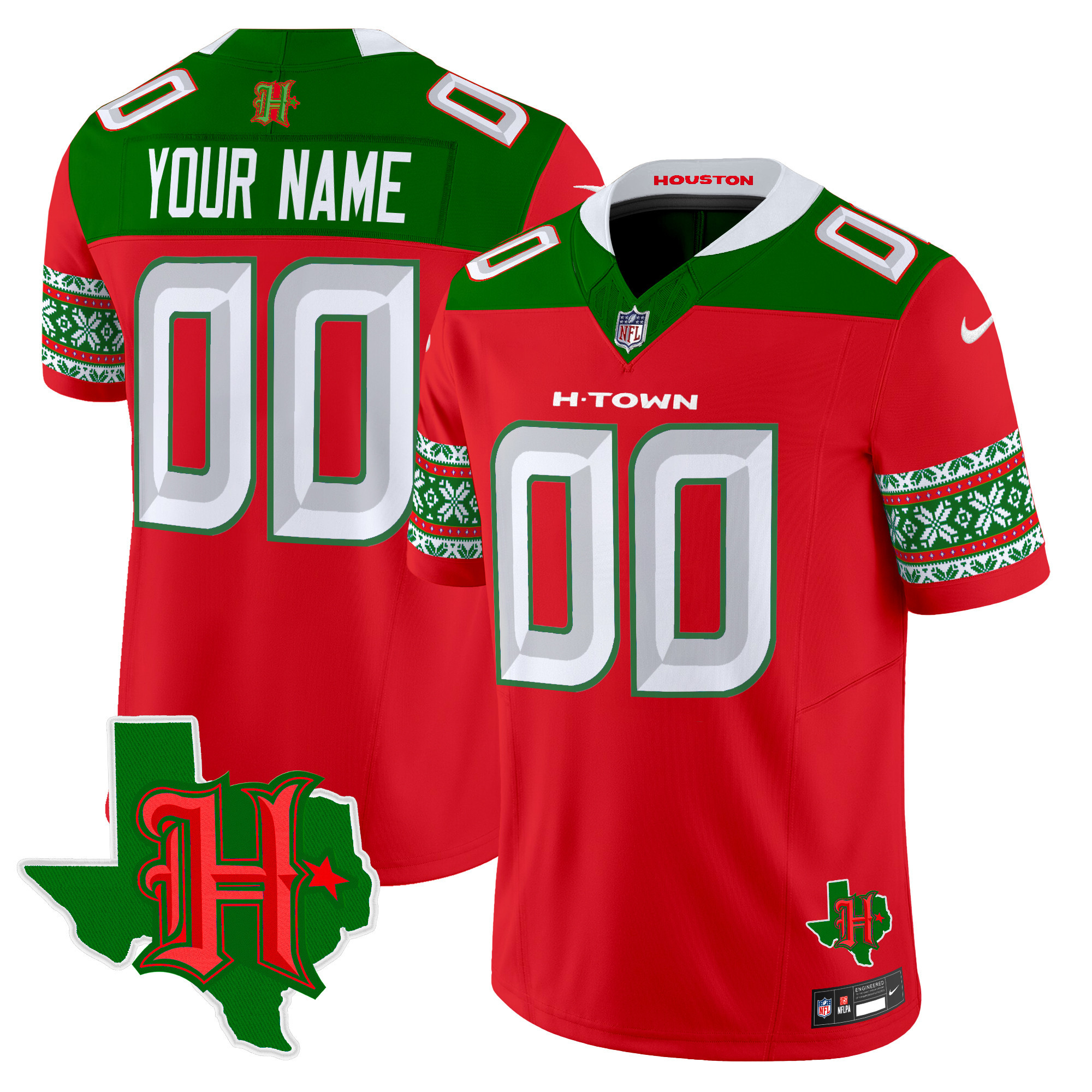 Men's Houston Texans 2024 Christmas Vapor Limited Red Jersey - All Stitched