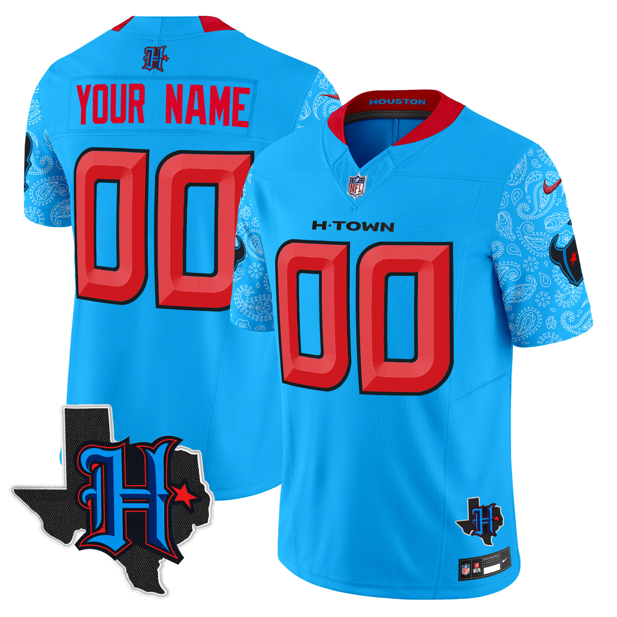 Men's Houston Texans 2024 Texas Patch Vapor Limited Custom Blue Jersey V4 - All Stitched