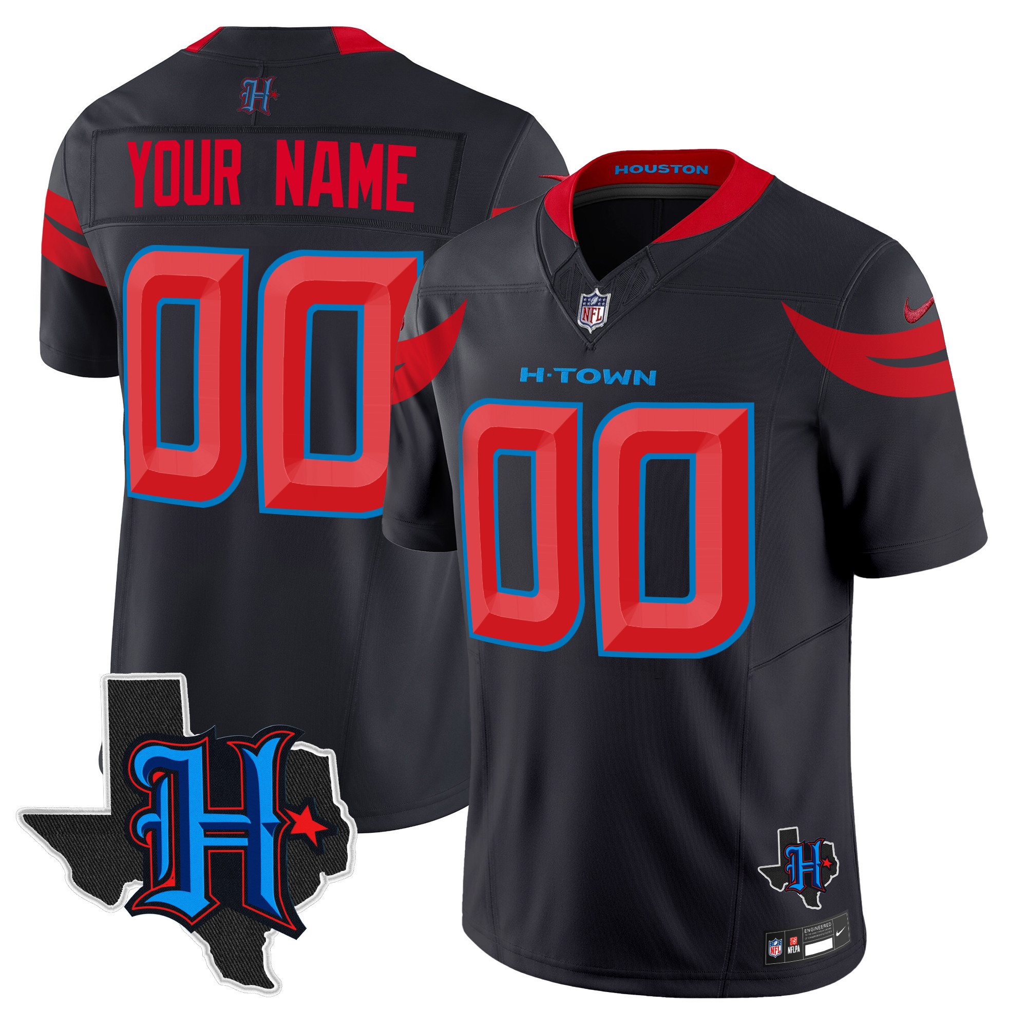 Men's Houston Texans 2024 Texas Patch Vapor Limited Custom Navy Limited Jersey V3 - All Stitched