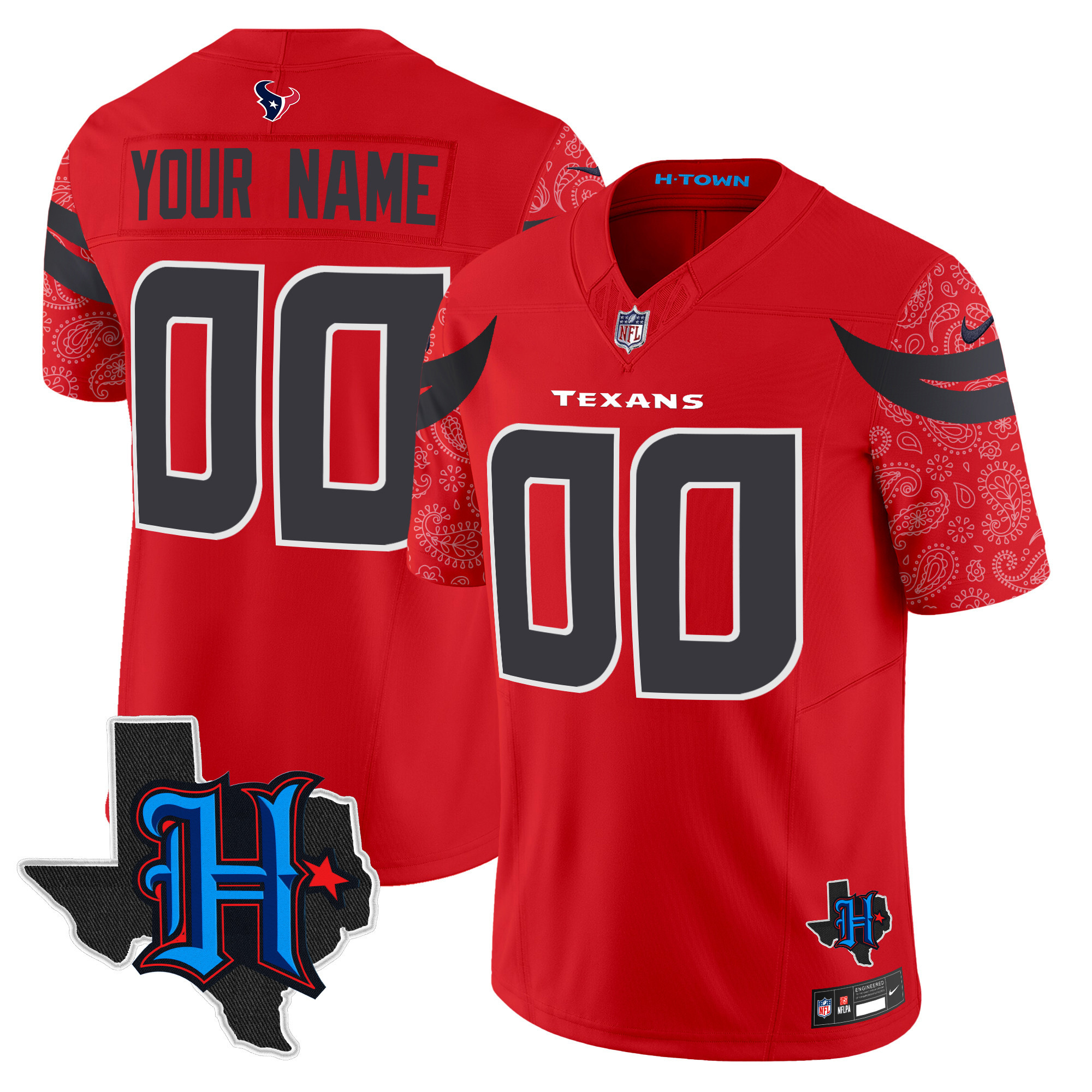 Men's Houston Texans 2024 Texas Patch Vapor Limited Custom Red Jersey V4 - All Stitched