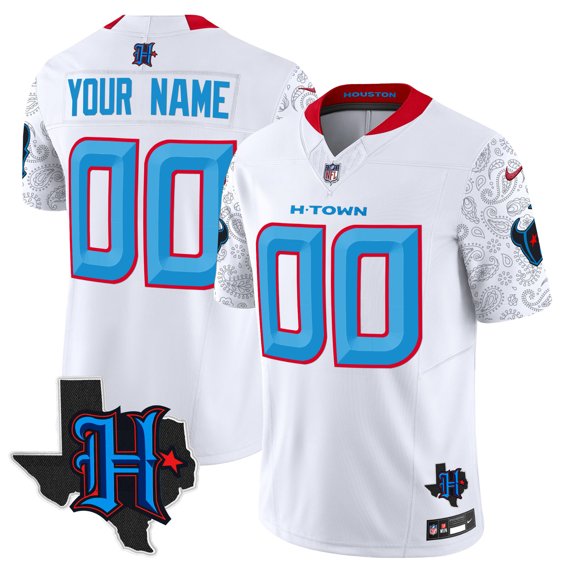 Men's Houston Texans 2024 Texas Patch Vapor Limited Custom White Jersey V4 - All Stitched