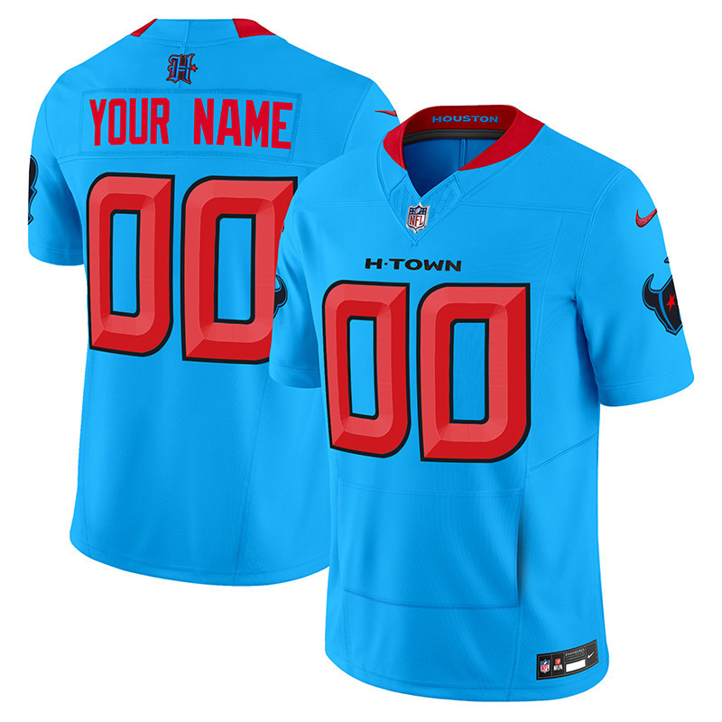 Men's Houston Texans 2024 Vapor Hand Warmer Custom Blue Jersey V2 - All Stitched