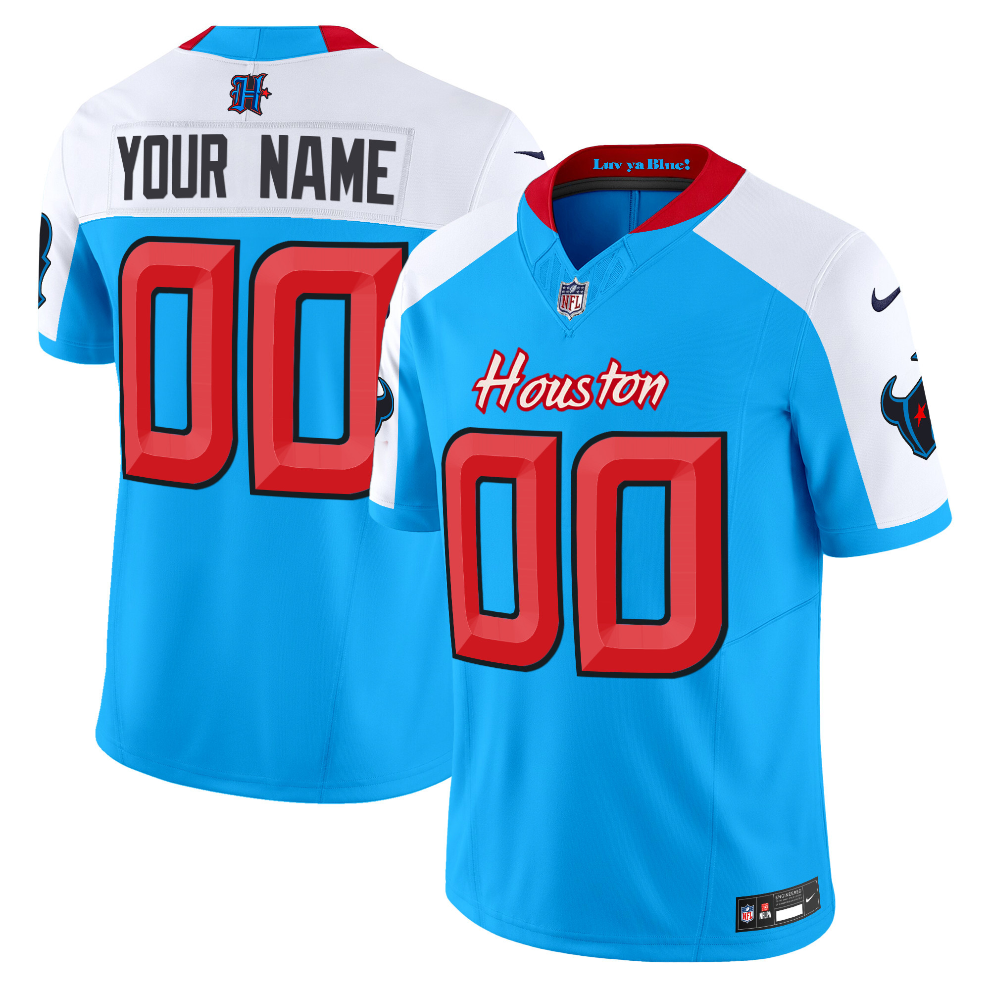 Men's Houston Texans 2024 Vapor Limited Custom Blue Alternate Jersey V4 - All Stitched