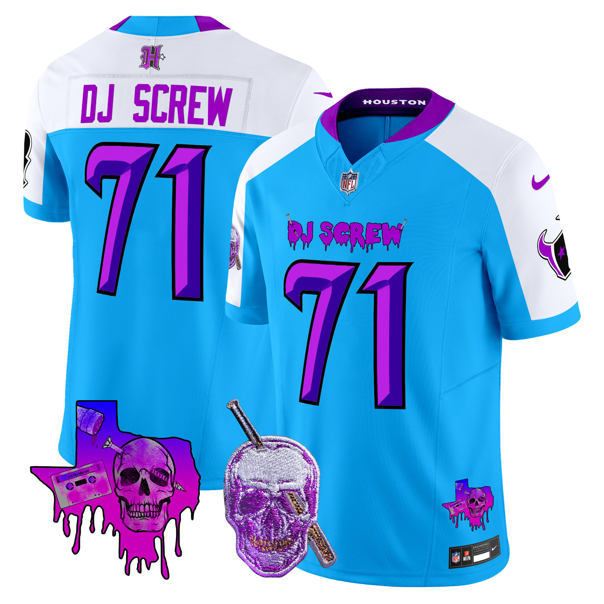 Men's Houston Texans DJ Screw Vapor Limited Screw 1971 Blue Alternate Jersey - All Stitched