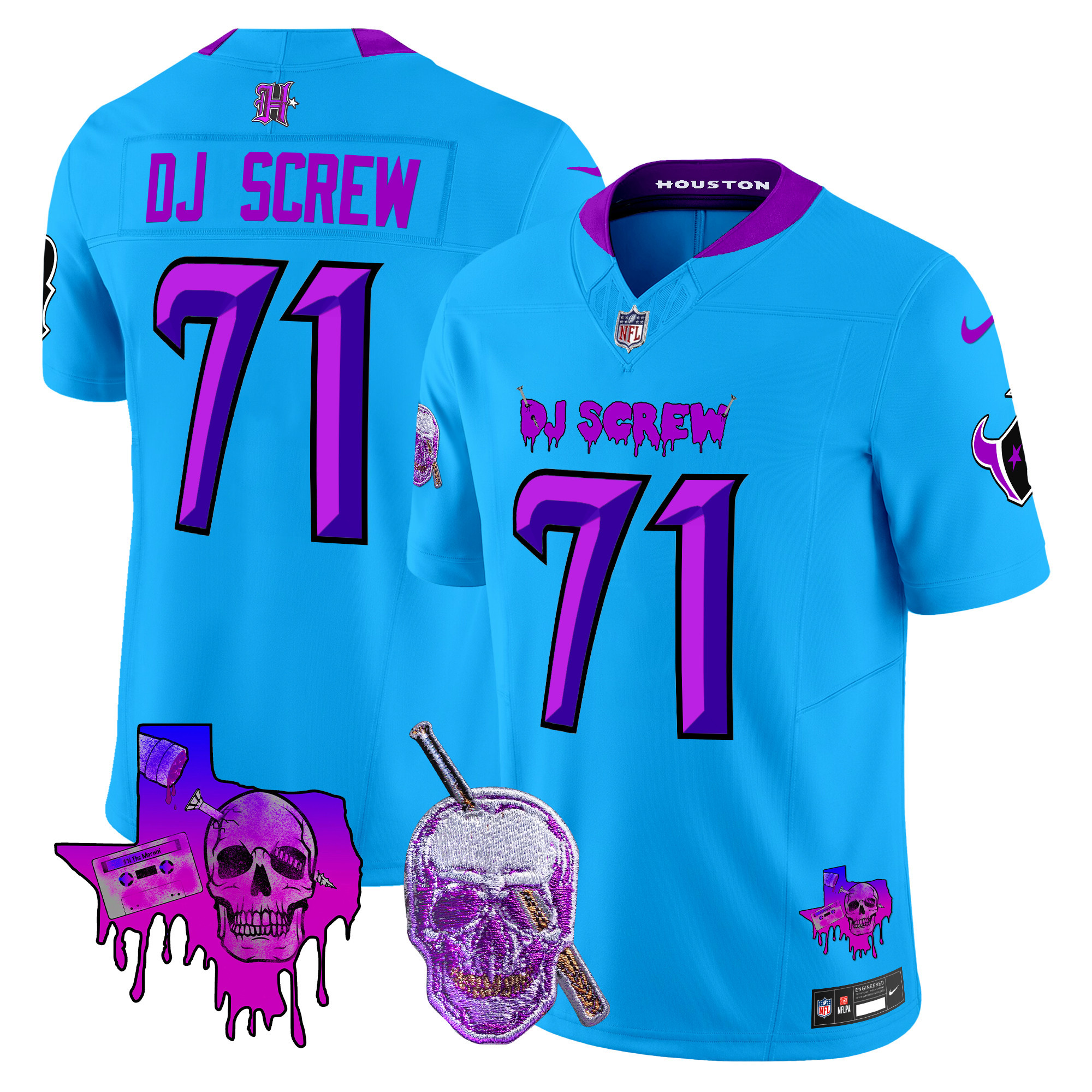 Men's Houston Texans DJ Screw Vapor Limited Screw 1971 Blue Jersey - All Stitched