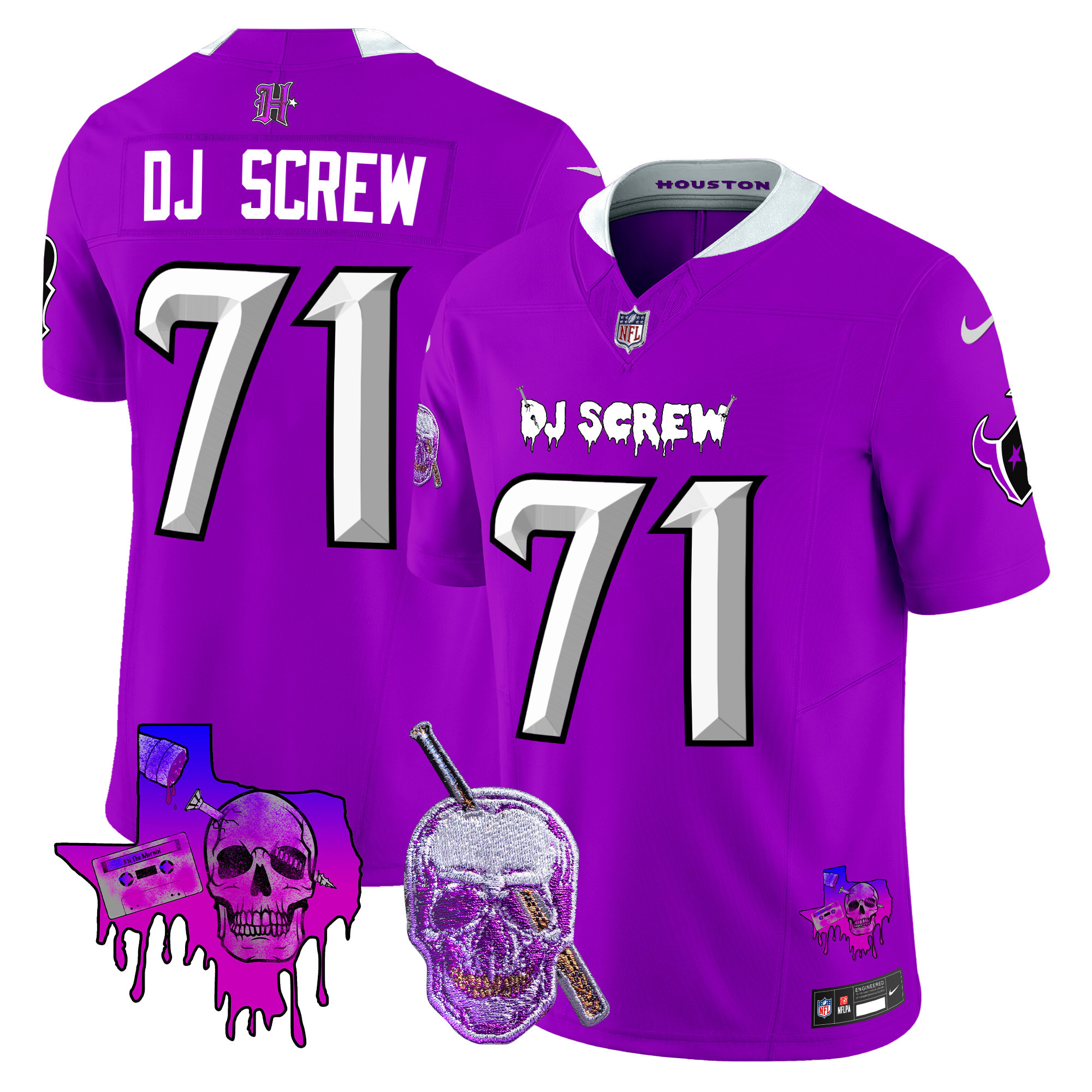 Men's Houston Texans DJ Screw Vapor Limited Screw 1971 Purple Jersey - All Stitched
