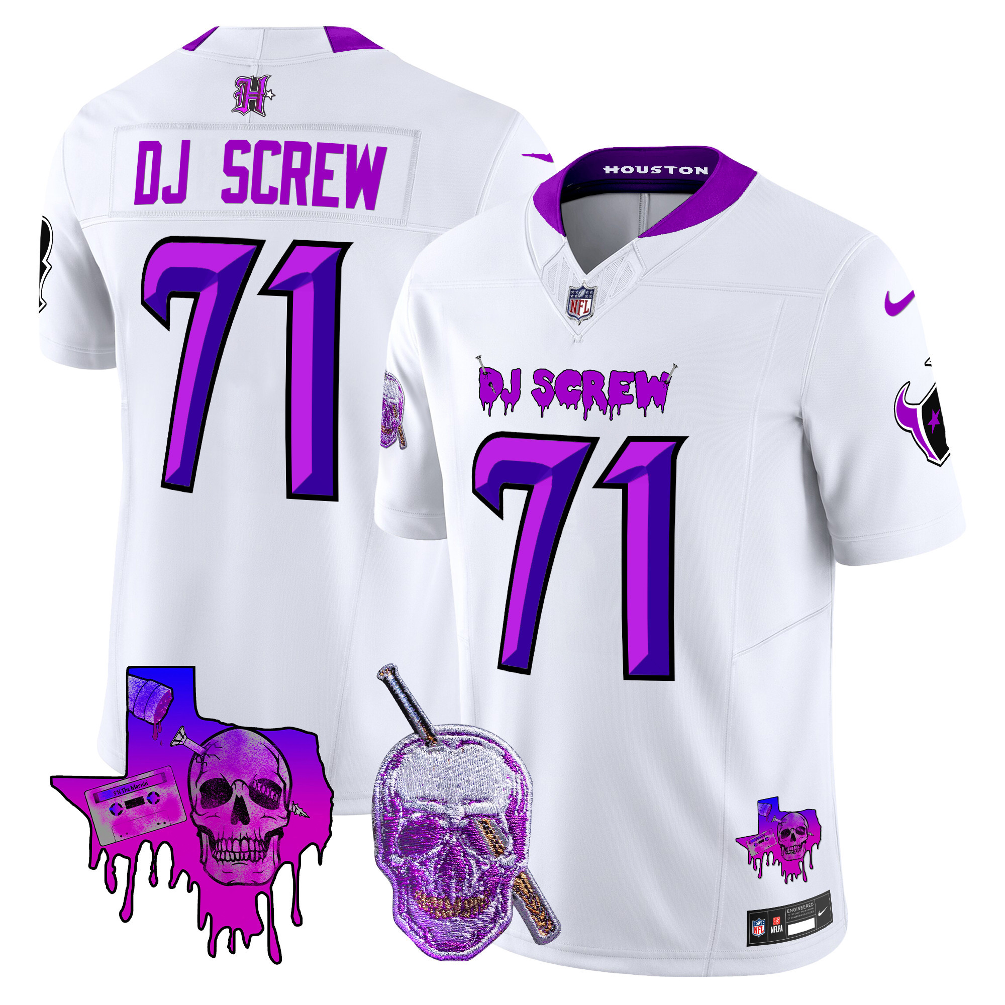 Men's Houston Texans DJ Screw Vapor Limited Screw 1971 White Jersey - All Stitched