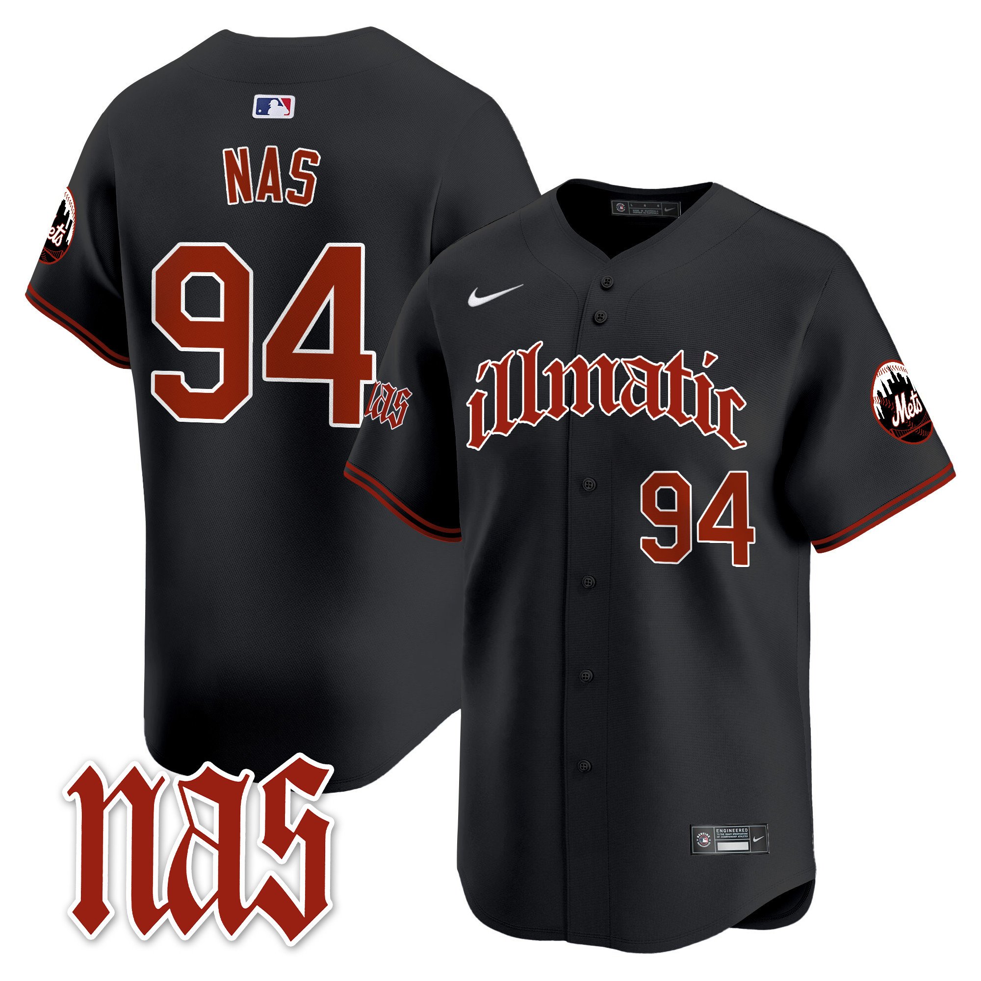 Men's Illmatic 1994 New York Mets Nas Illmatic Vapor Premier Limited Black Jersey - All Stitched