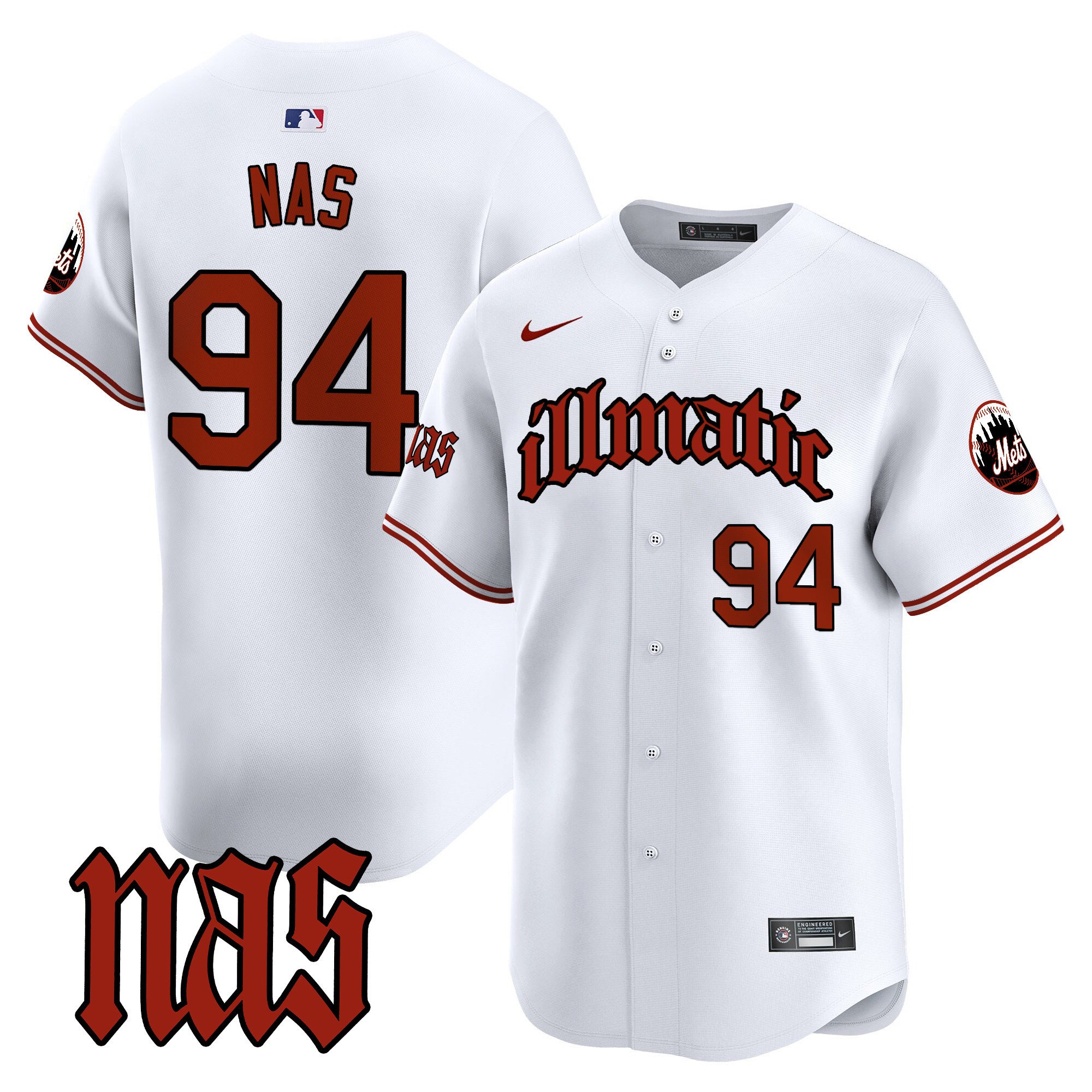 Men's Illmatic 1994 New York Mets Nas Illmatic Vapor Premier Limited White Jersey - All Stitched