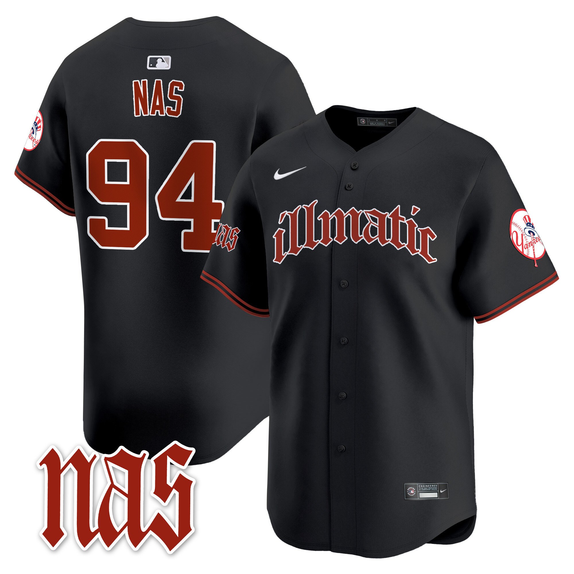 Men's Illmatic 1994 New York Yankees Nas Illmatic Vapor Premier Limited Black Jersey - All Stitched